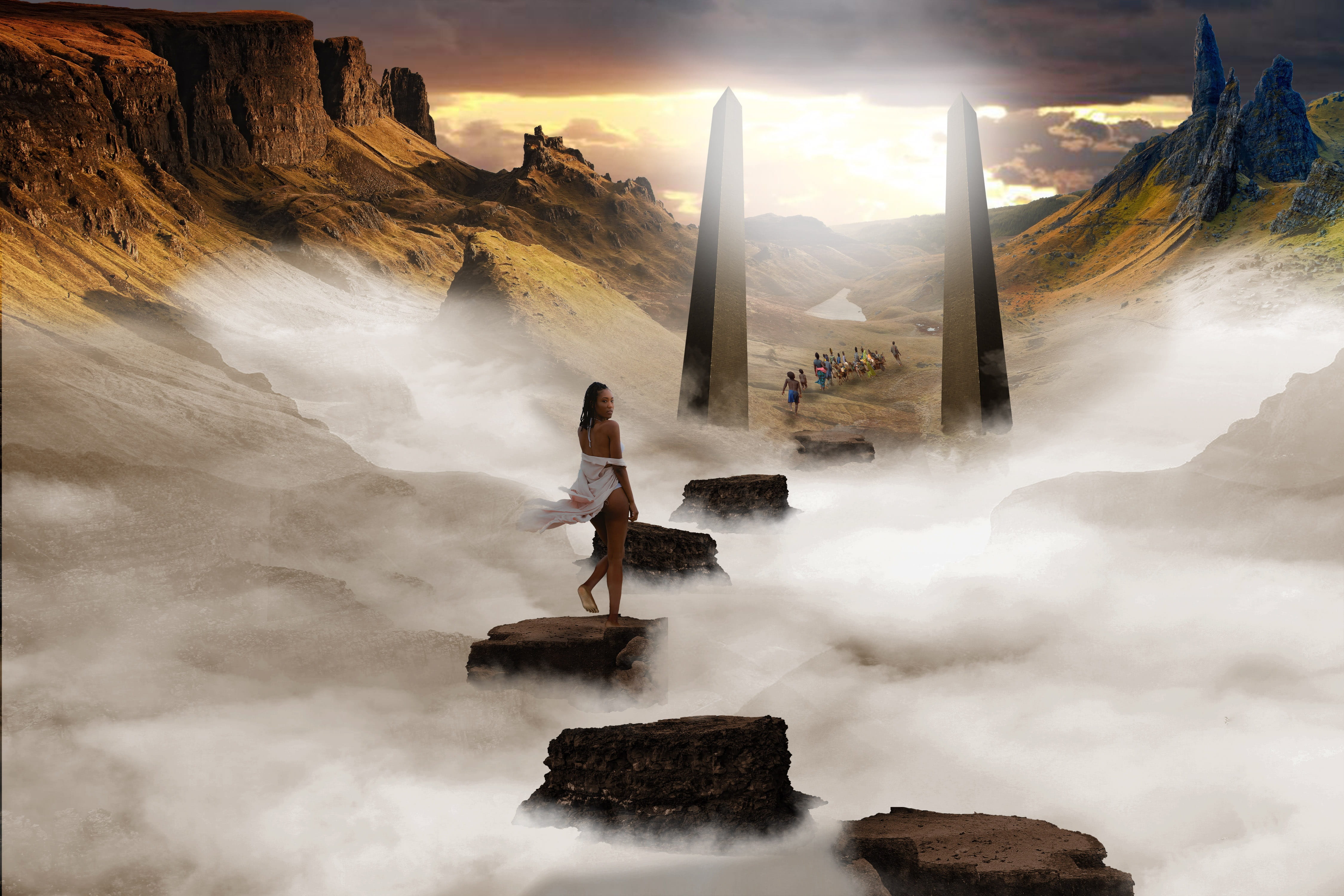cloud - sky, motion, sky, nature, dawn, real people, people, lifestyles, souls, scenics - nature, rock - object, mountains, clouds, rock, tragedy, mountain, HD Wallpaper