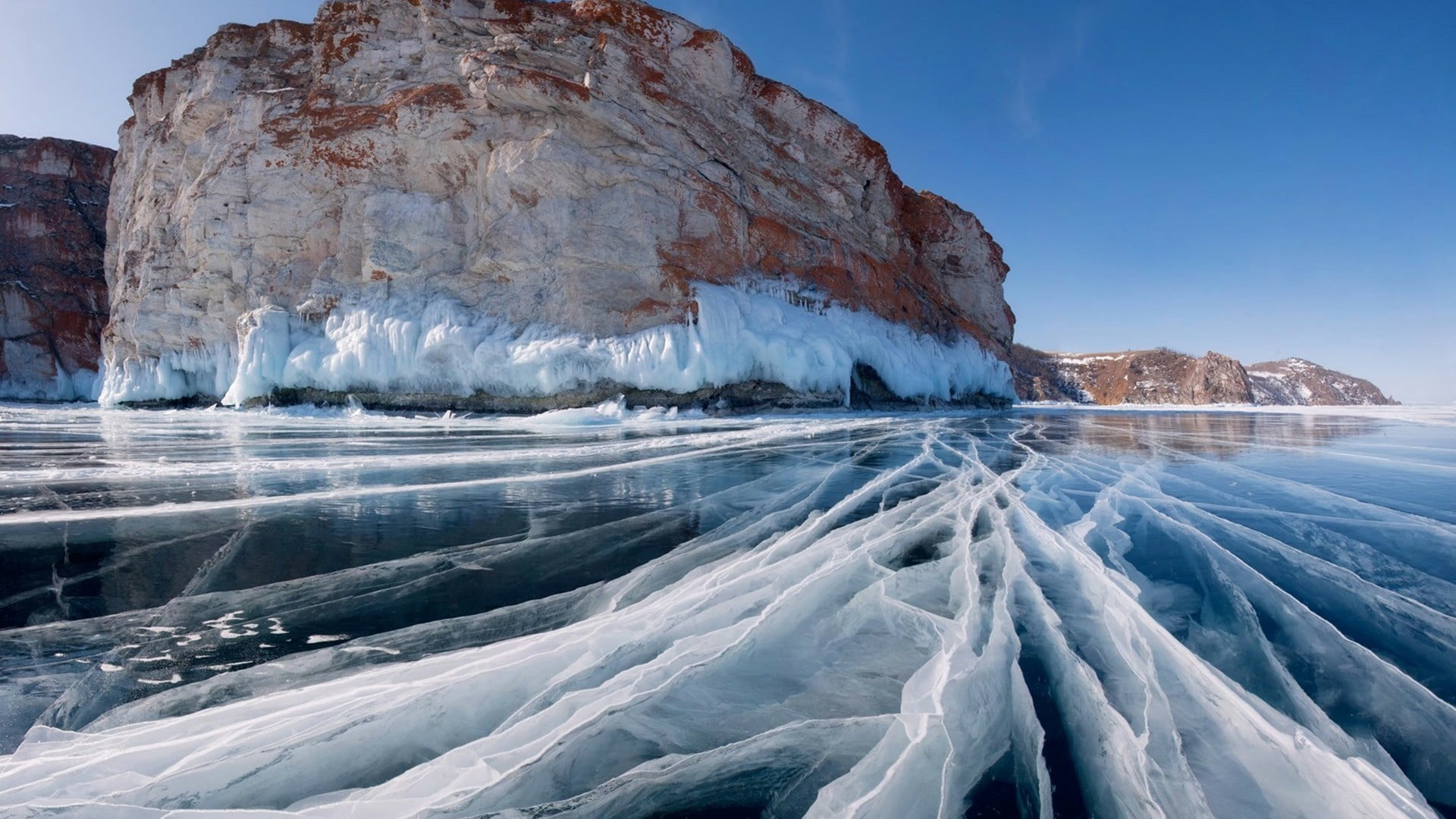 blue, russia, snow, cold temperature, arctic, irkutsk, nature, frigid, sky, white color, no people, beauty in nature, lake baikal, mountain, 1080P, freezing, HD Wallpaper