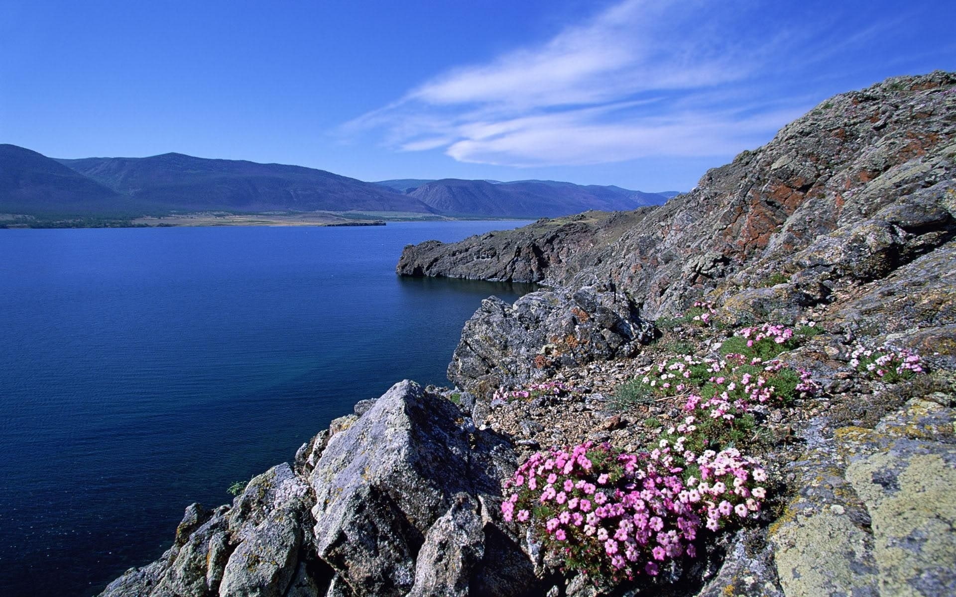 folded, mountain, rocky, lake, brown, shoreline, barakchin, island, baikal, 1080P, HD Wallpaper