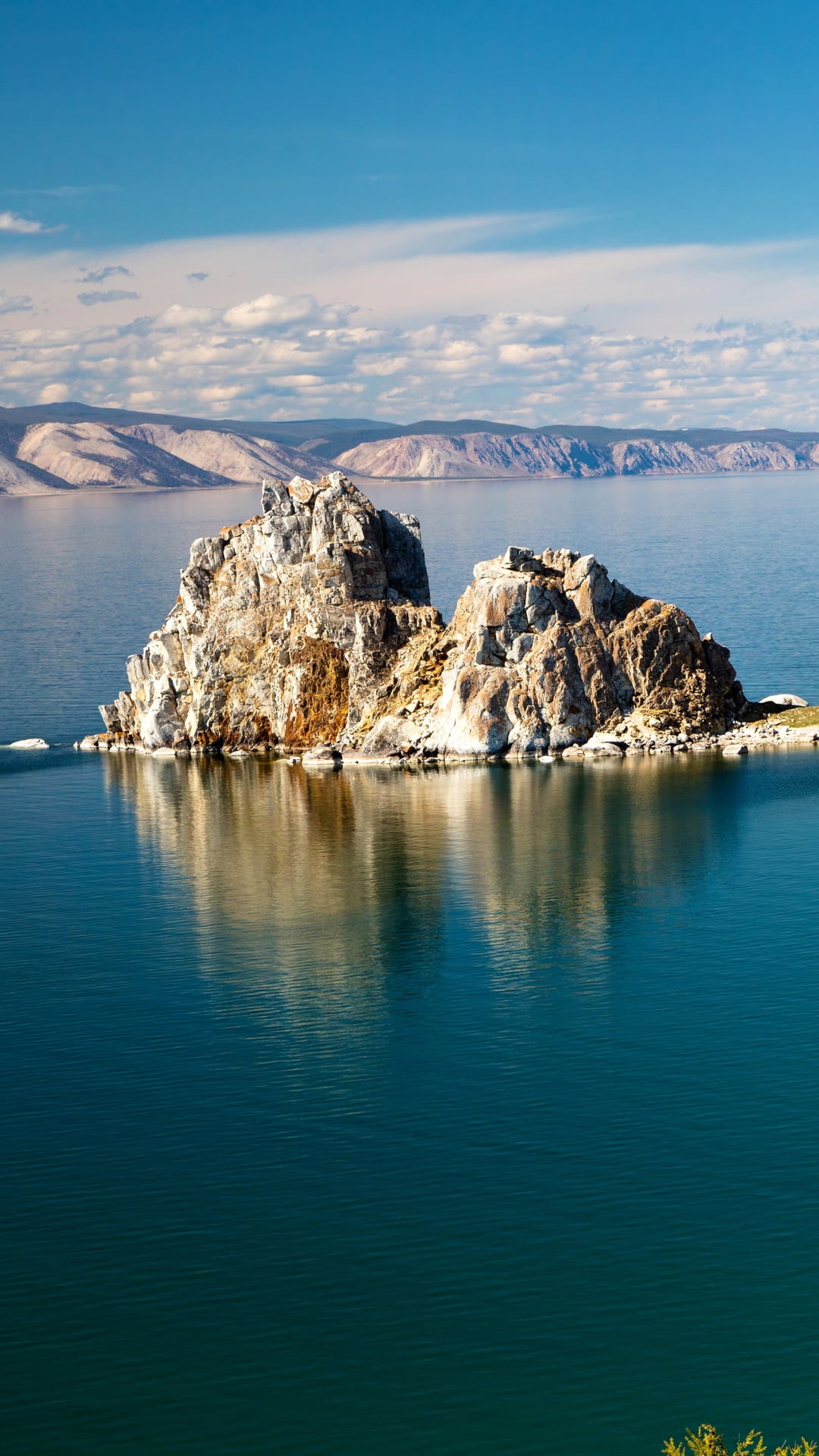 white, baikal, sky, outdoors, blue, eroded, tranquility, rock - object, rock, solid, sea, Nature, scenics - nature, waterfront, reflection, idyllic, russia, Phone HD Wallpaper