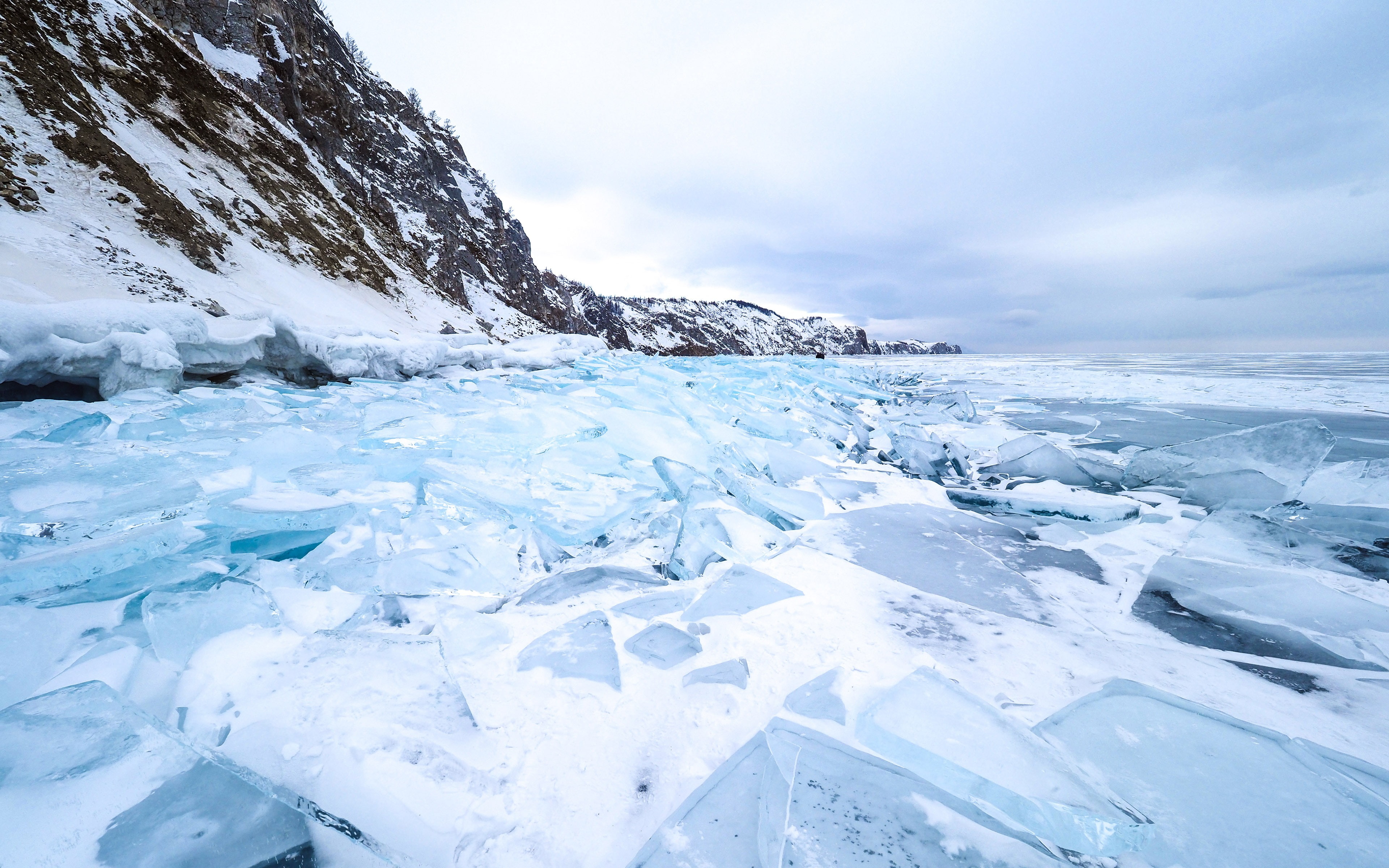 tranquil scene, day, nature, white color, cloud - sky, beauty in nature, water, frozen, floating on water, siberia, ice, sky, baikal, environment, cold temperature, HD Wallpaper