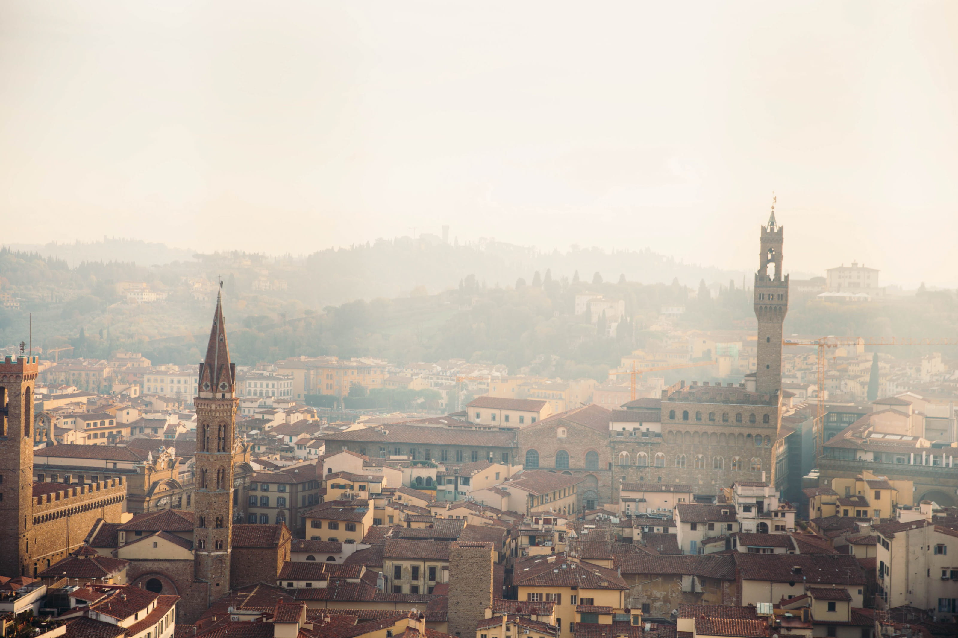 smog, skyscraper, city, fog, sky, housetop, frame, haze, architecture, florence, building, stone, ancient, hazy, cloudy, building exterior, windows, residences, HD Wallpaper