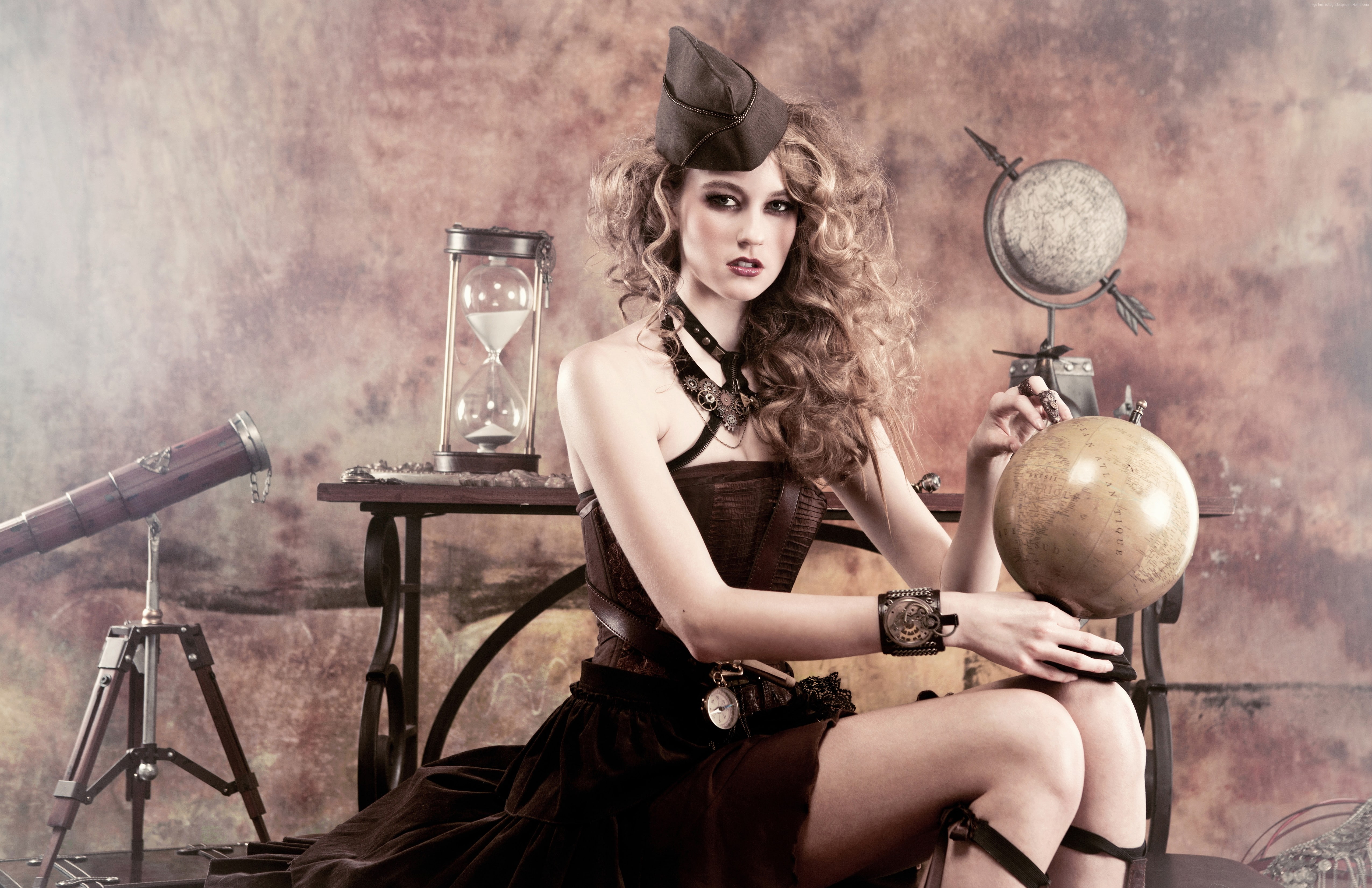 Top Fashion Models, 4K, Hazy Leather, model, steam punk, HD Wallpaper