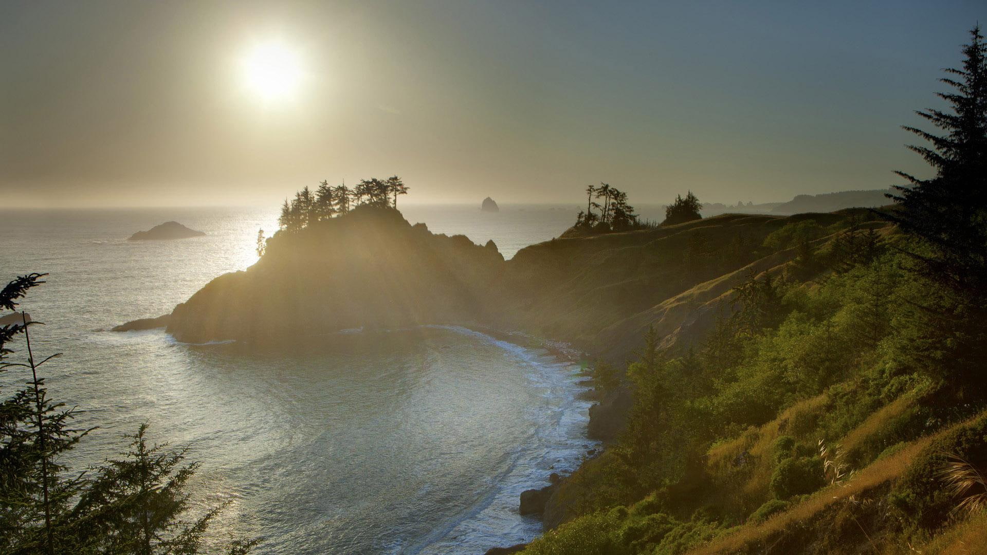 coast, sunset, 1080P, californian, point, hazy, nature and landscapes, haze, HD Wallpaper