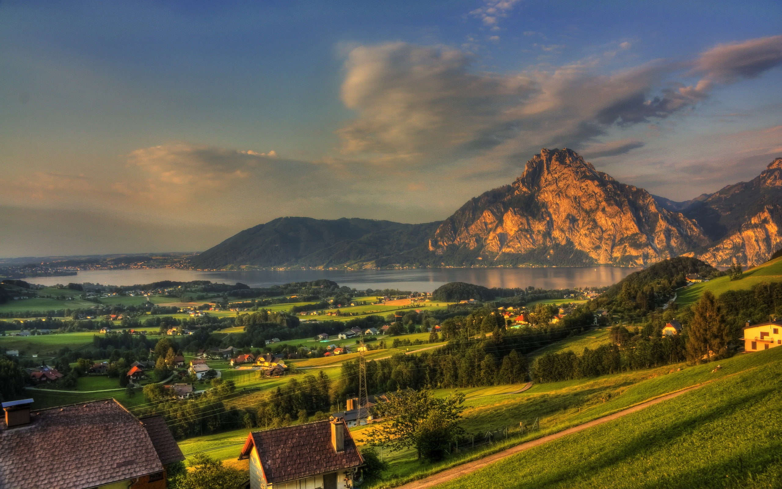 Morning, 2K, River, Rocks, Town, House, Mountains, Forest, Austria, HD Wallpaper