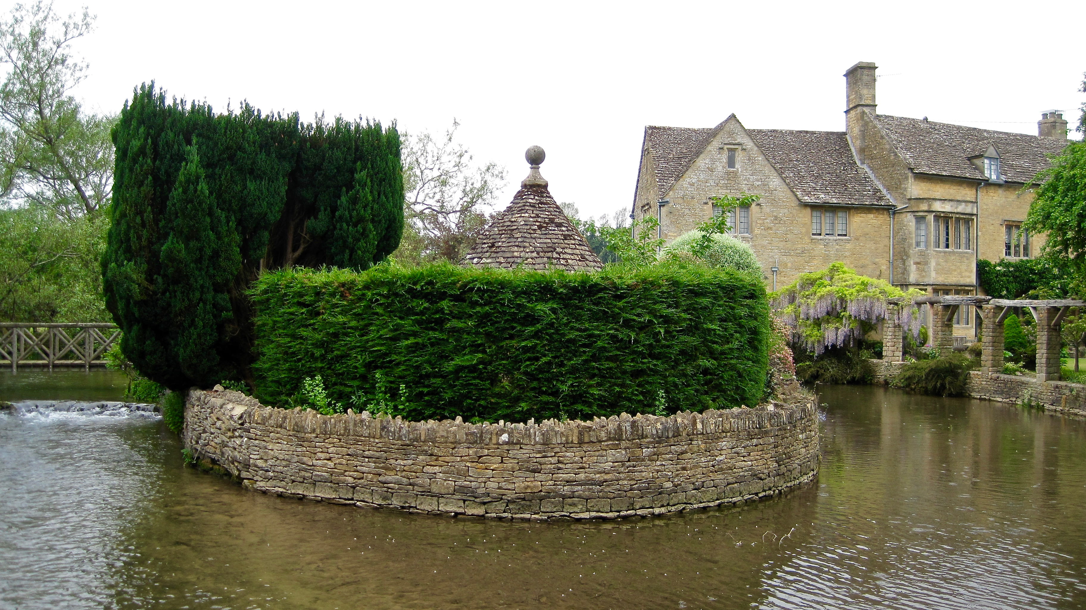 cotswold district, growth, river, sky, architecture, nature, united kingdom, green color, hedge, stream, building, cotwolds, history, water, clear sky, HD Wallpaper