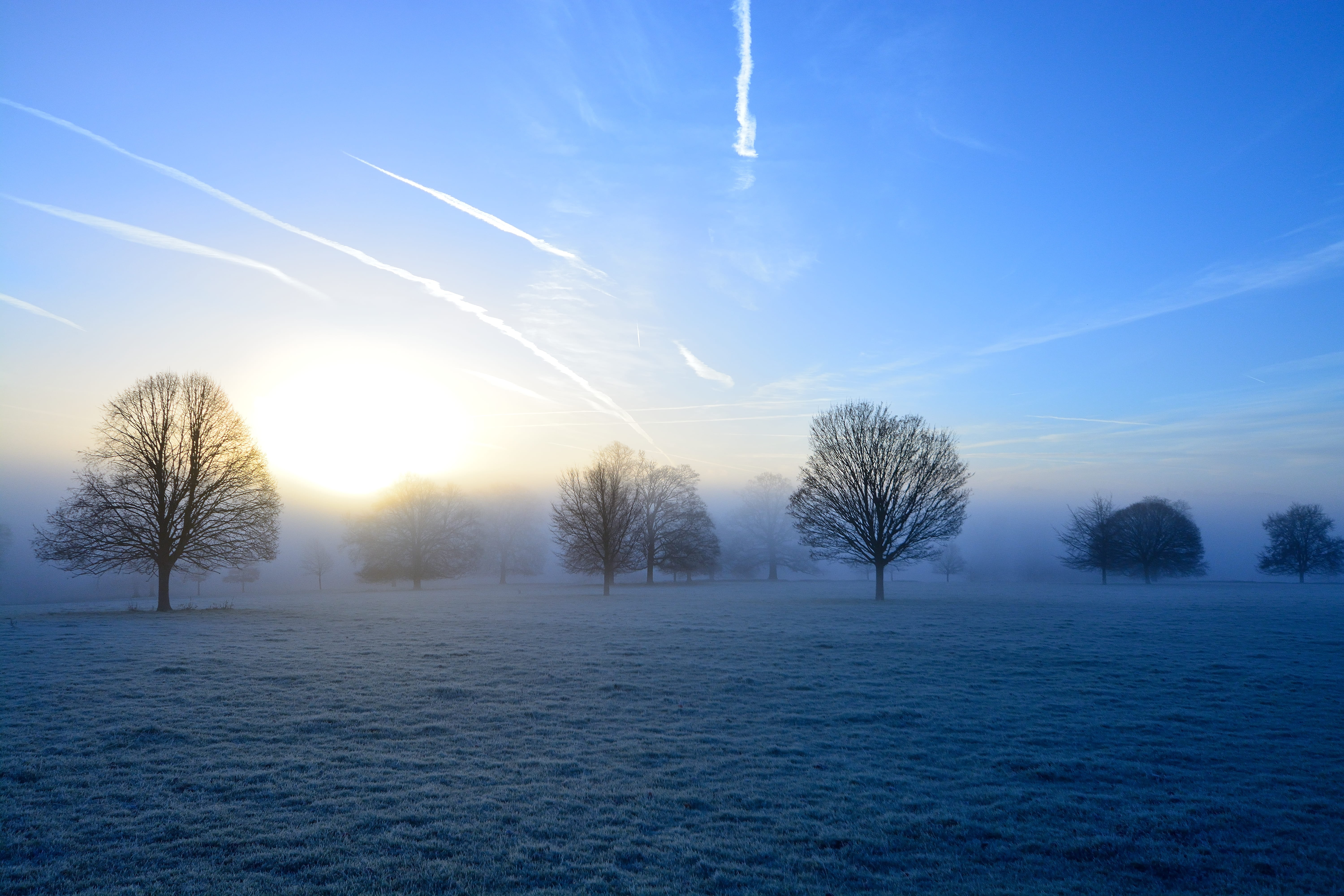 cotswold, landscape, body, scenics - nature, winter, tranquil scene, sunrise, photo, 5K, water, plant, nature, bare tree, tree, sky, environment, trees, HD Wallpaper