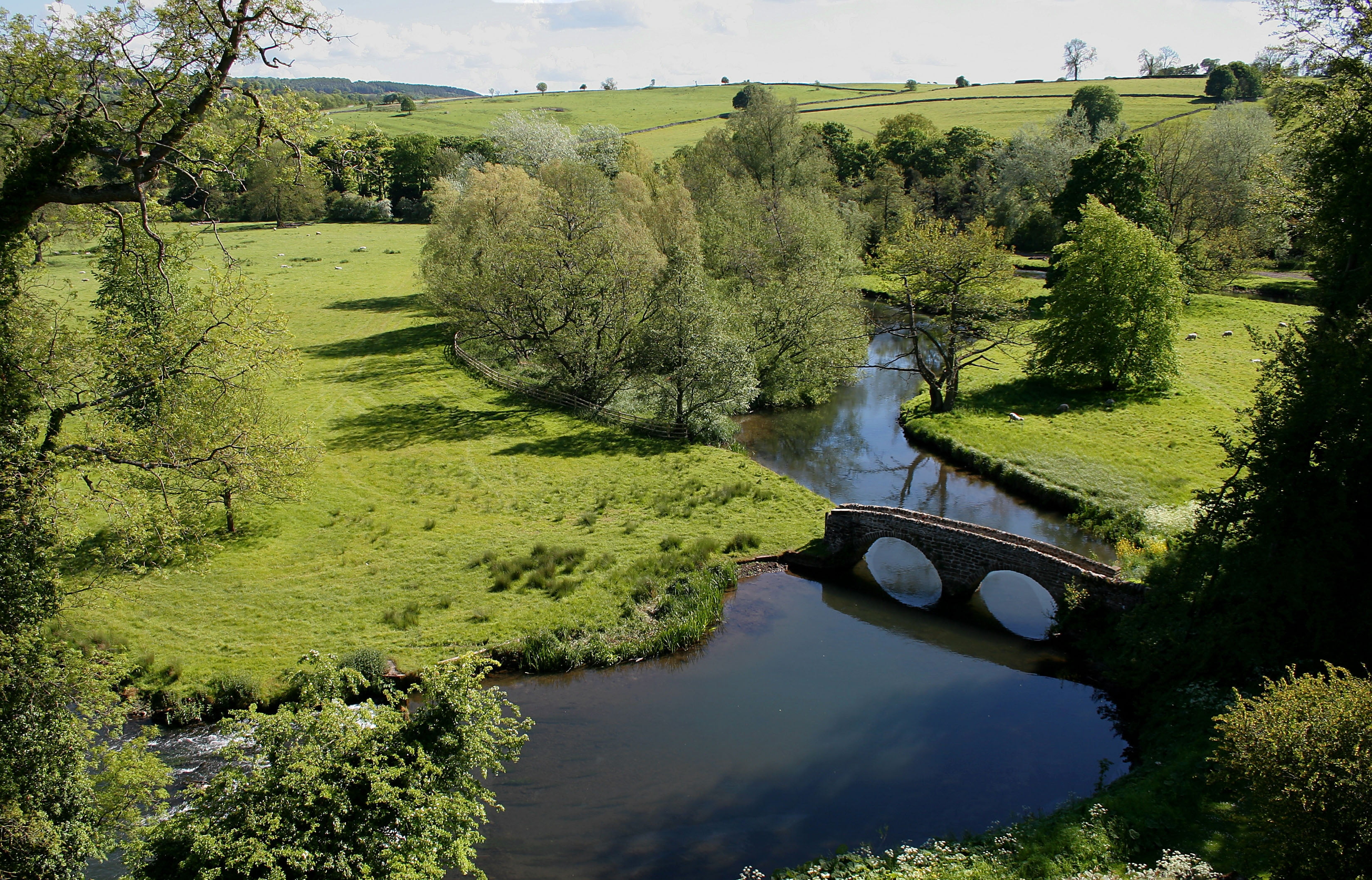 europe, height, sky, scenics - nature, green, reflection, bridge, non-Urban Scene, scenics, meadows, arches, rural Scene, warwickshire, landscape, 2K, HD Wallpaper