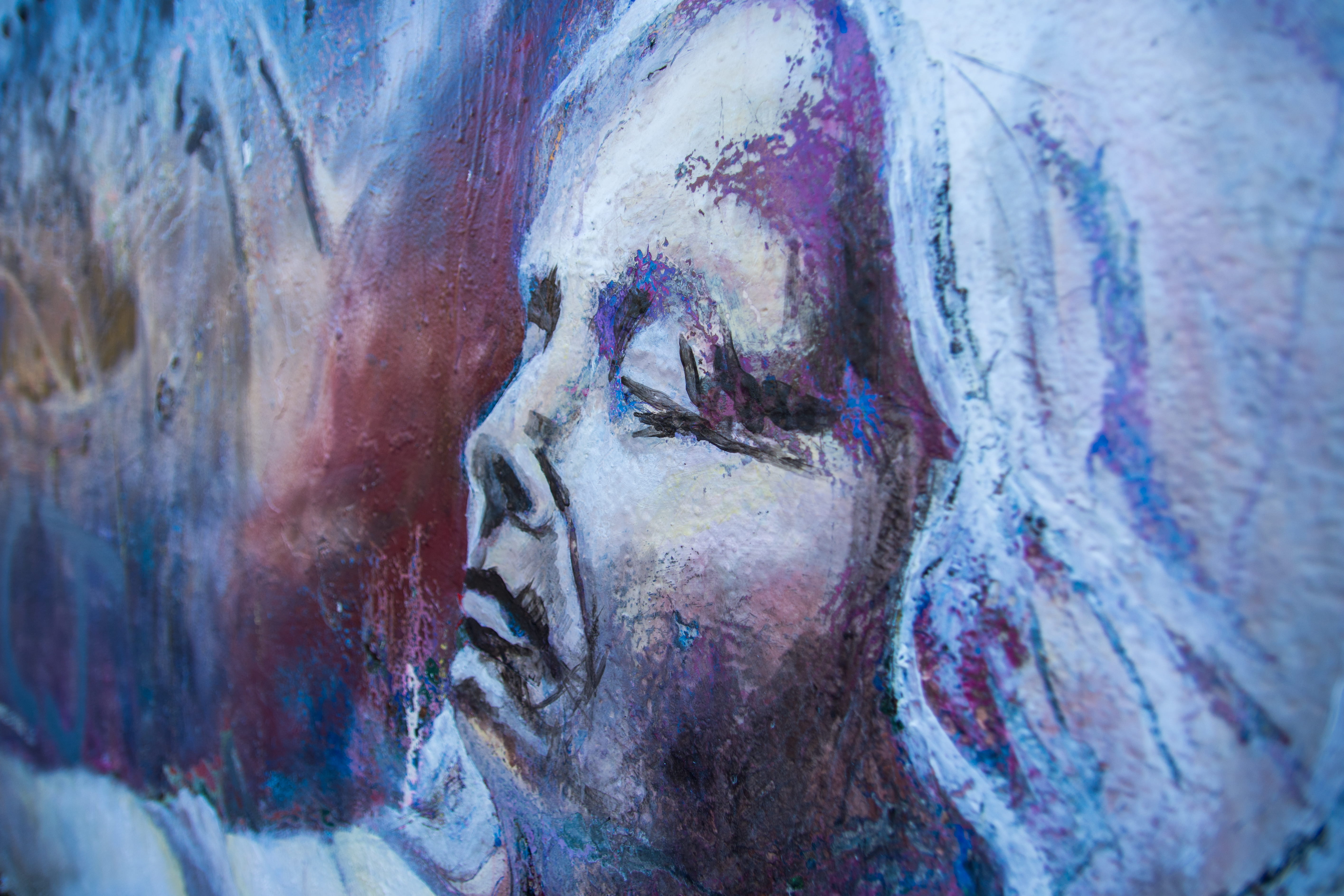 mural, cheltenham, sculpture, textured, creativity, purple, canvas, pillow, the past, human representation, portrait, sketch, painting, backgrounds, human face, HD Wallpaper