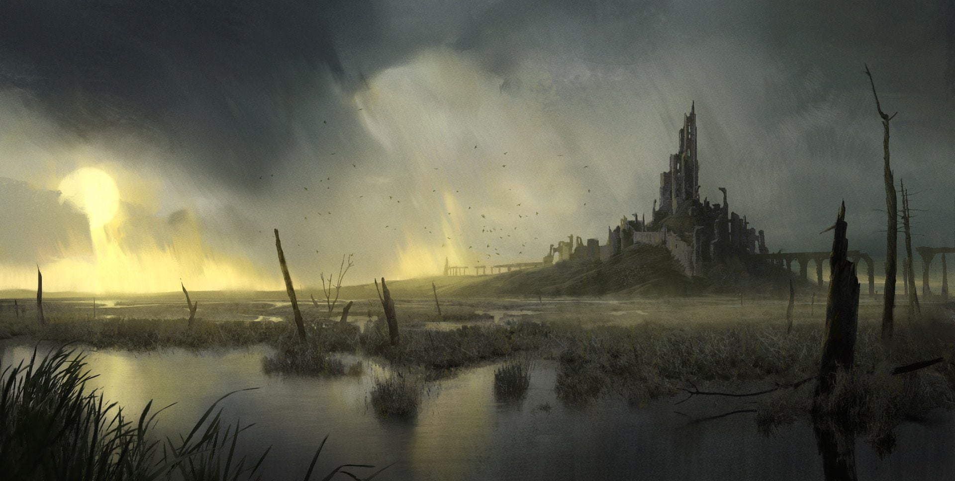 Castle, Fantasy, 1080P, Swamp, Ruin, Landscape, HD Wallpaper