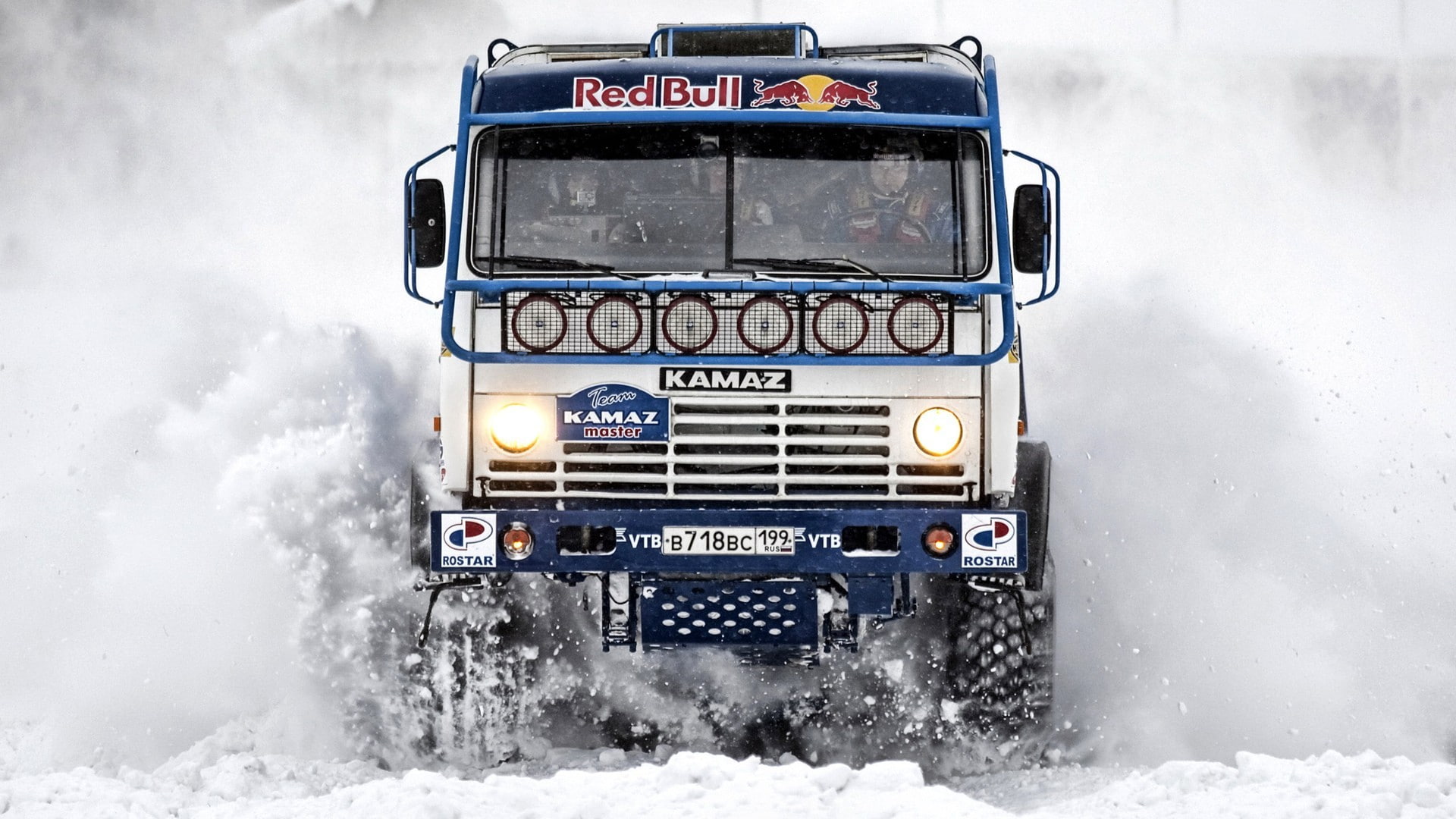 Kamaz, vehicle, 1080P, motor vehicle, Truck, outdoors, mode of transportation, communication, trucks, snow, front view, number, winter, no people, nature, HD Wallpaper