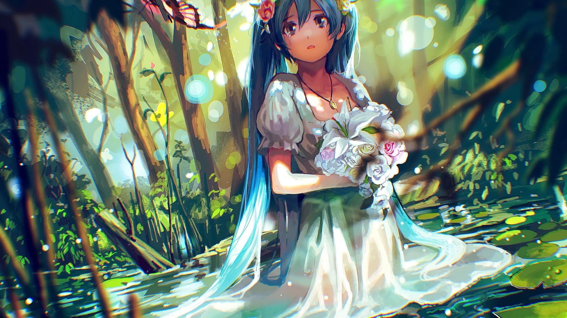 long hair, tears, beautiful woman, art and craft, 1080P, anime girls, young women, crying, standing, adult, costume, women, dress, fashion, outdoors, one person, HD Wallpaper
