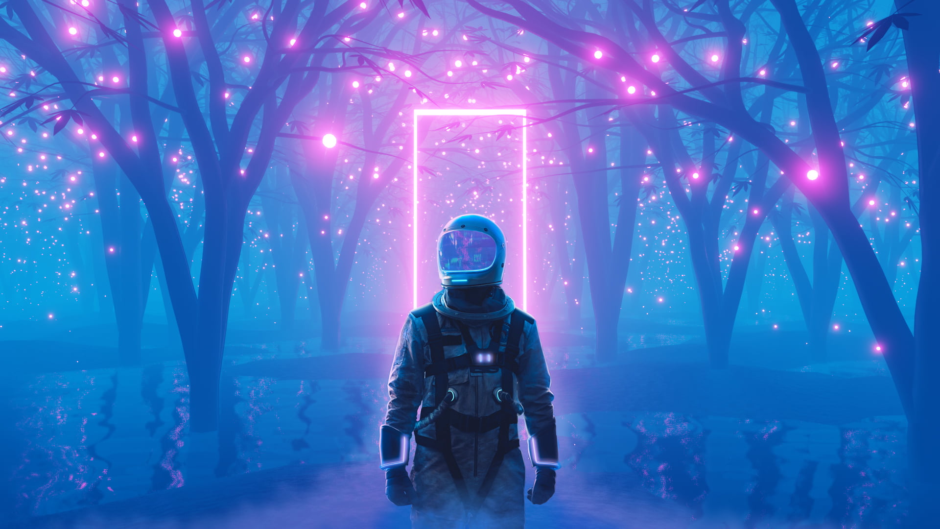 neon glow, 1080P, neon, astronaut, lake lucerne, HD Wallpaper