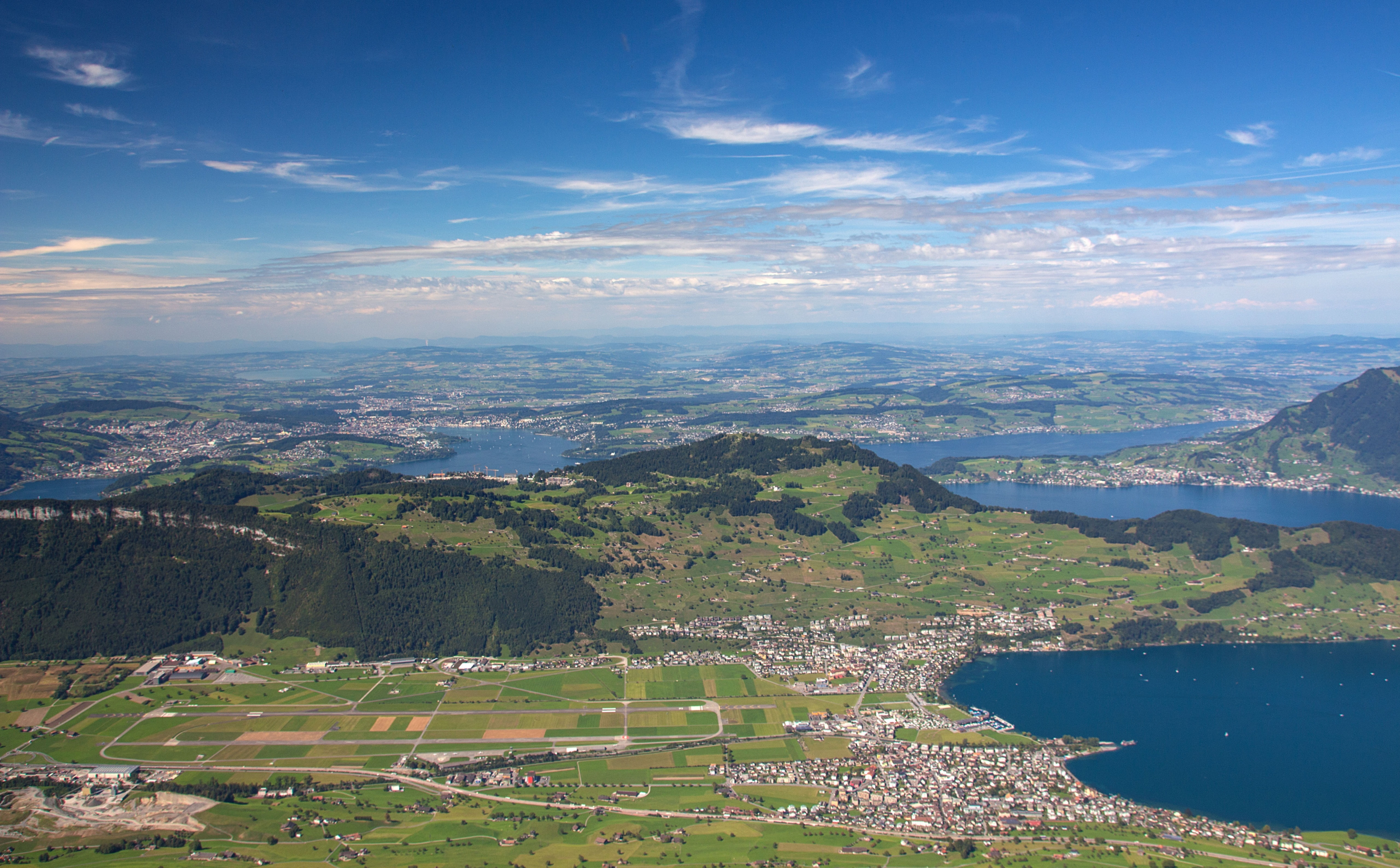 aerial view, environment, sky, view, Switzerland, landscape, beauty in nature, building exterior, water, Europe, no people, mountain, day, 5K, outdoors, HD Wallpaper