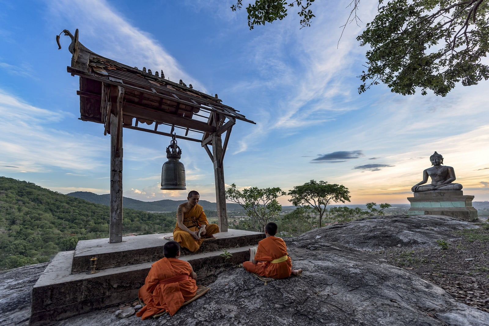 built structure, lifestyles, architecture, solid, plant, sitting, Thailand, spirituality, leisure activity, outdoors, men, real people, belief, tree, building exterior, HD Wallpaper