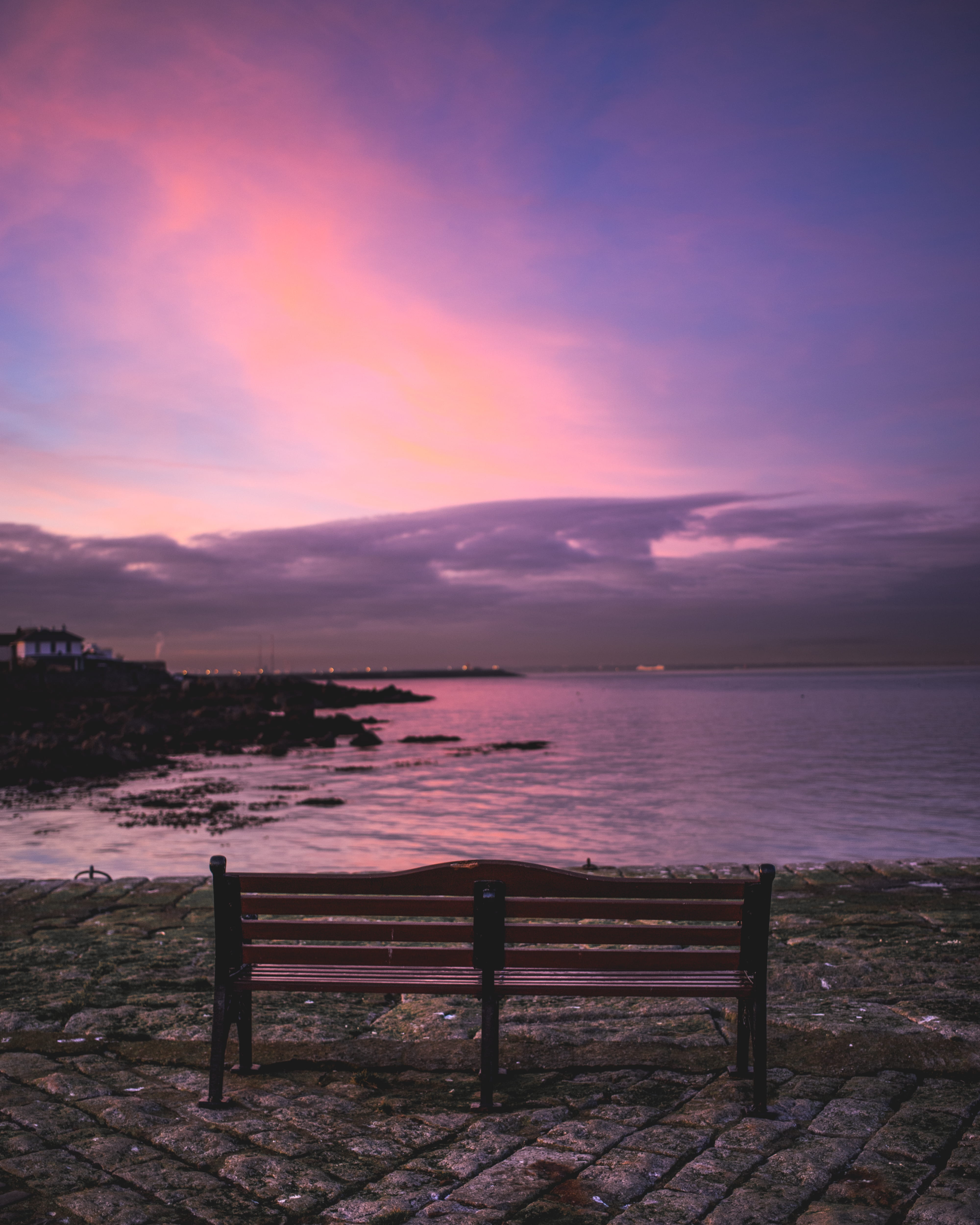 dublin, outdoors, seat, sea, chill, beach, winter, nature, no people, meditation, photo, 4K, cloud - sky, idyllic, coastal, scenics - nature, Phone HD Wallpaper