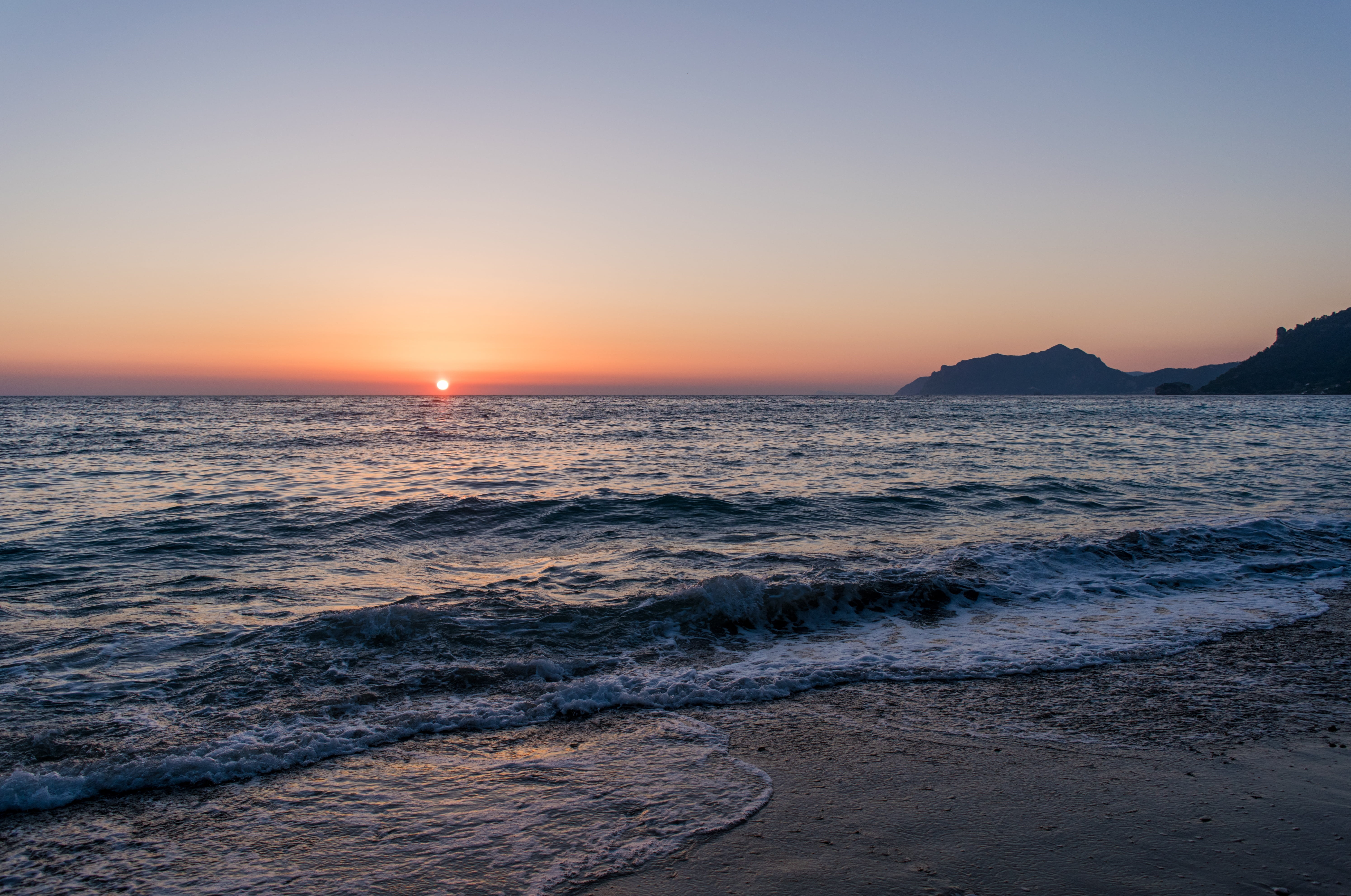 boats, idyll, heat, scenics - nature, idyllic, rest, sand, evening, holiday, tourism, outdoors, 5K, afterglow, romantic, rays, corfu, quiet, wave, ocean, HD Wallpaper