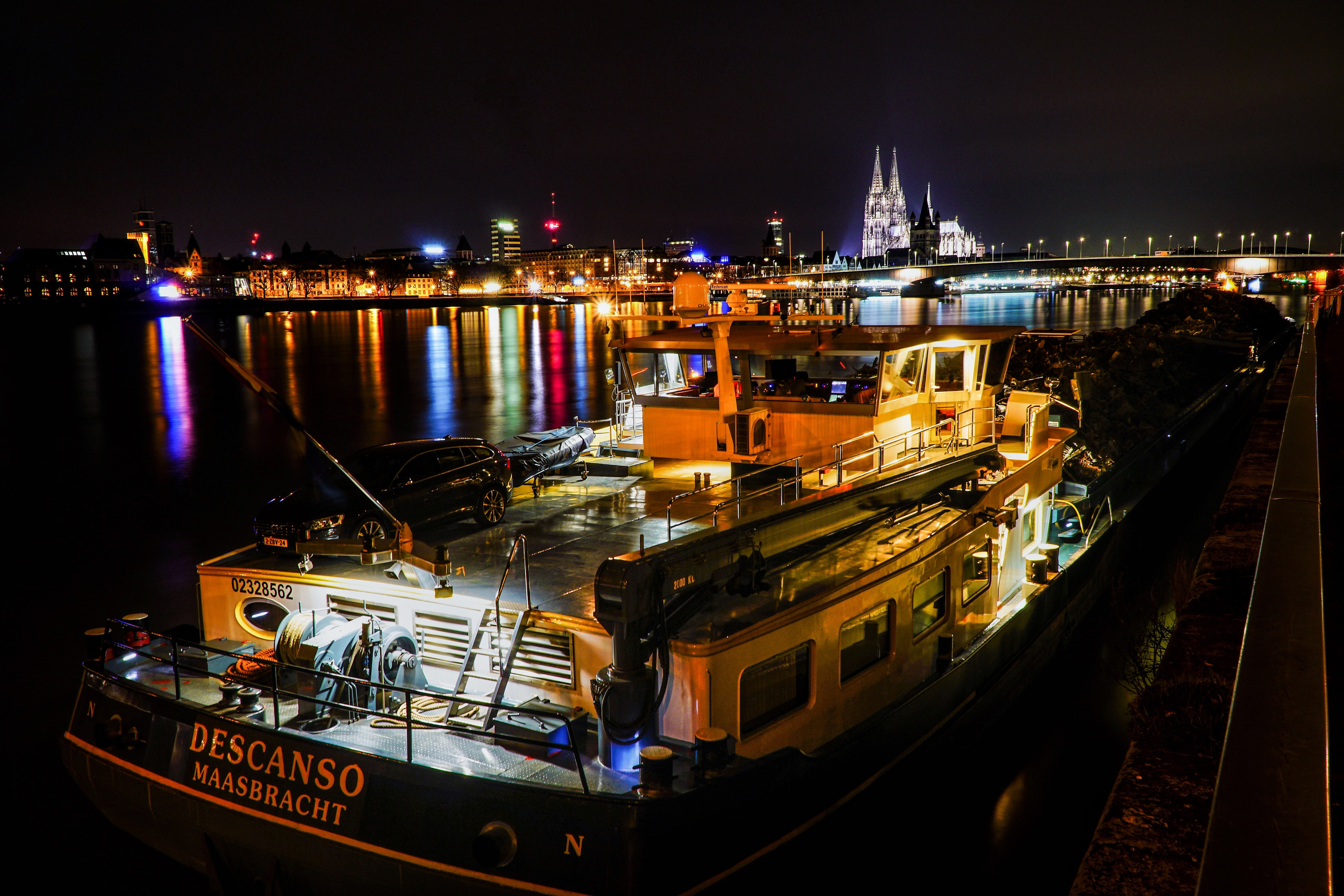 web, deutzer bridge, river, lights, high angle view, 5K, nautical vessel, harbor, lighting, no people, boot, mode of transportation, port, nature, cityscape, HD Wallpaper