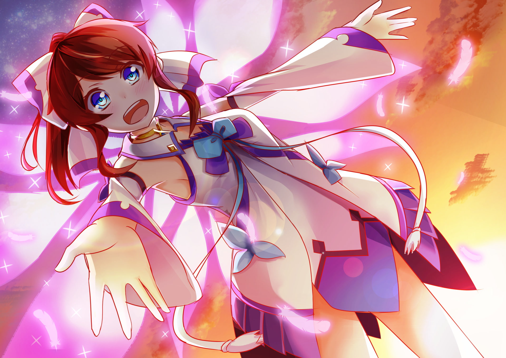 Wings, Anime, Wikiba Asias Mascot, Blue Eyes, Girl, Fairy, Original, 1080P, Red Hair, HD Wallpaper
