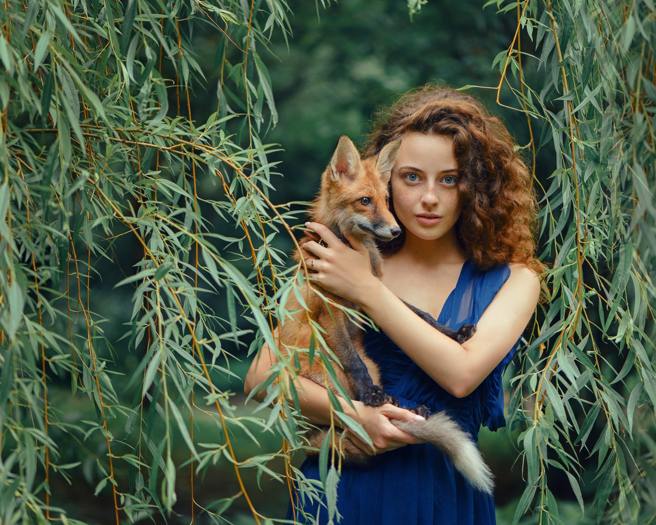mood, curls, Anastasia Dobrovolskaya, branches, look, 1080P, Nastya, Fox, girl, IVA, HD Wallpaper