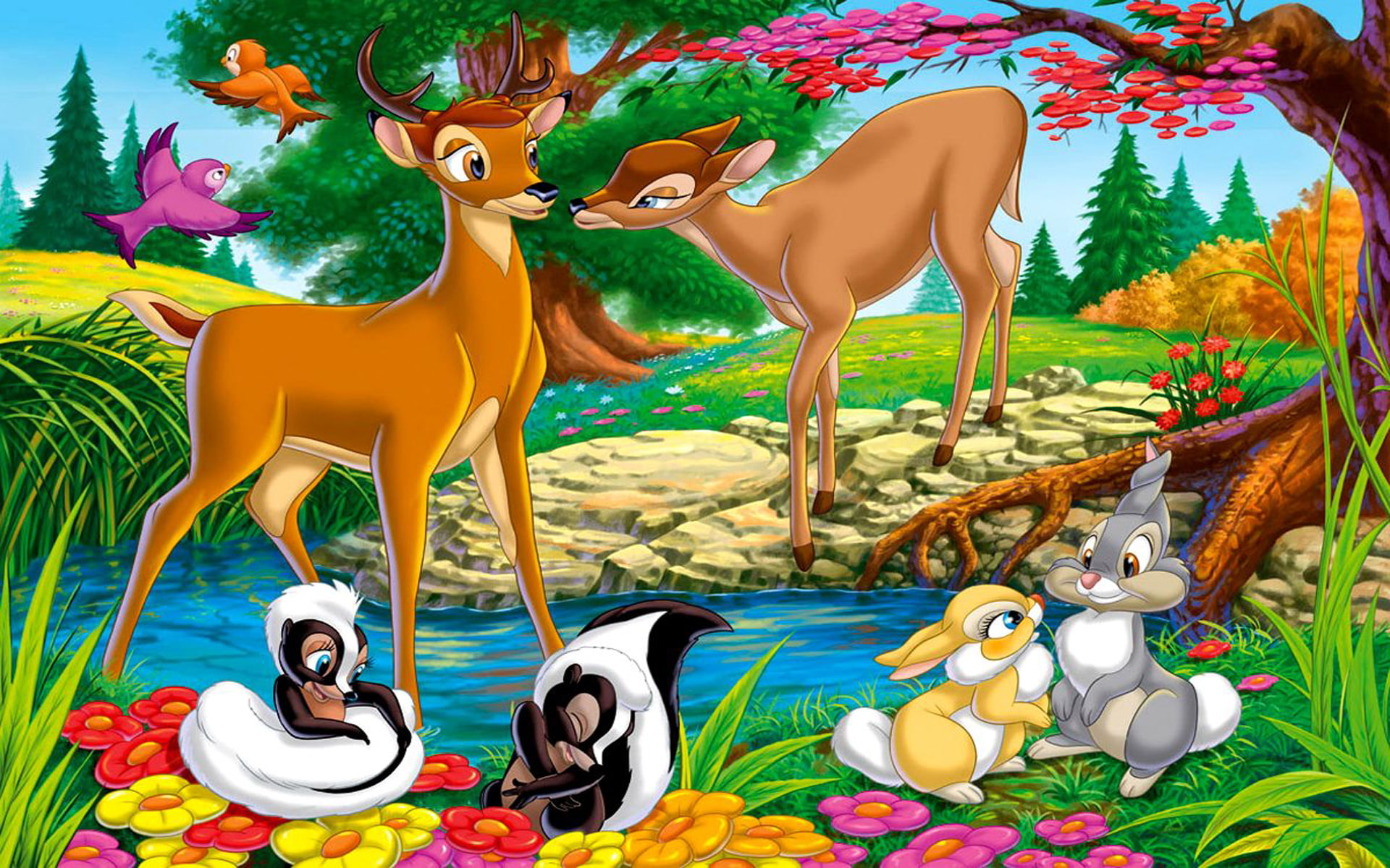  disney, miss, 1080P, bunny, hd, thumper, walt, photo, friends, flower, bambi, faline, HD Wallpaper