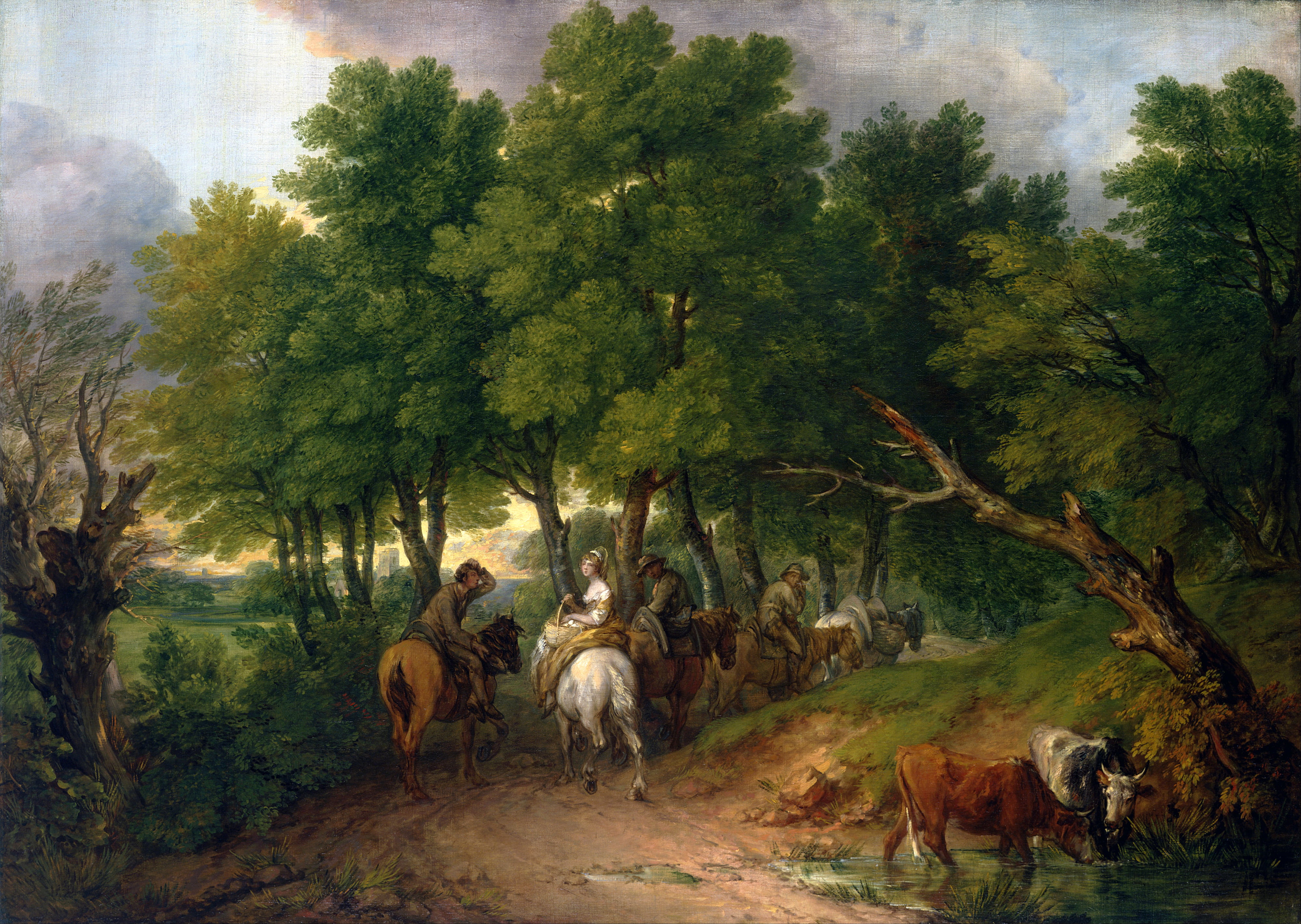 landscape, horse, Road from Market, herbivorous, picture, group of animals, plant, pets, tree, painting, trees, people, livestock, road, cattle, animal wildlife, HD Wallpaper