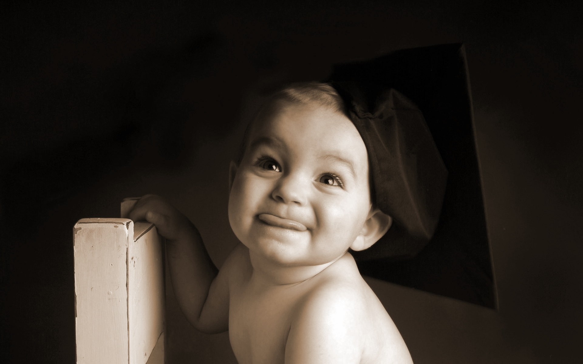 tongues, sepia, 1080P, baby, HD Wallpaper