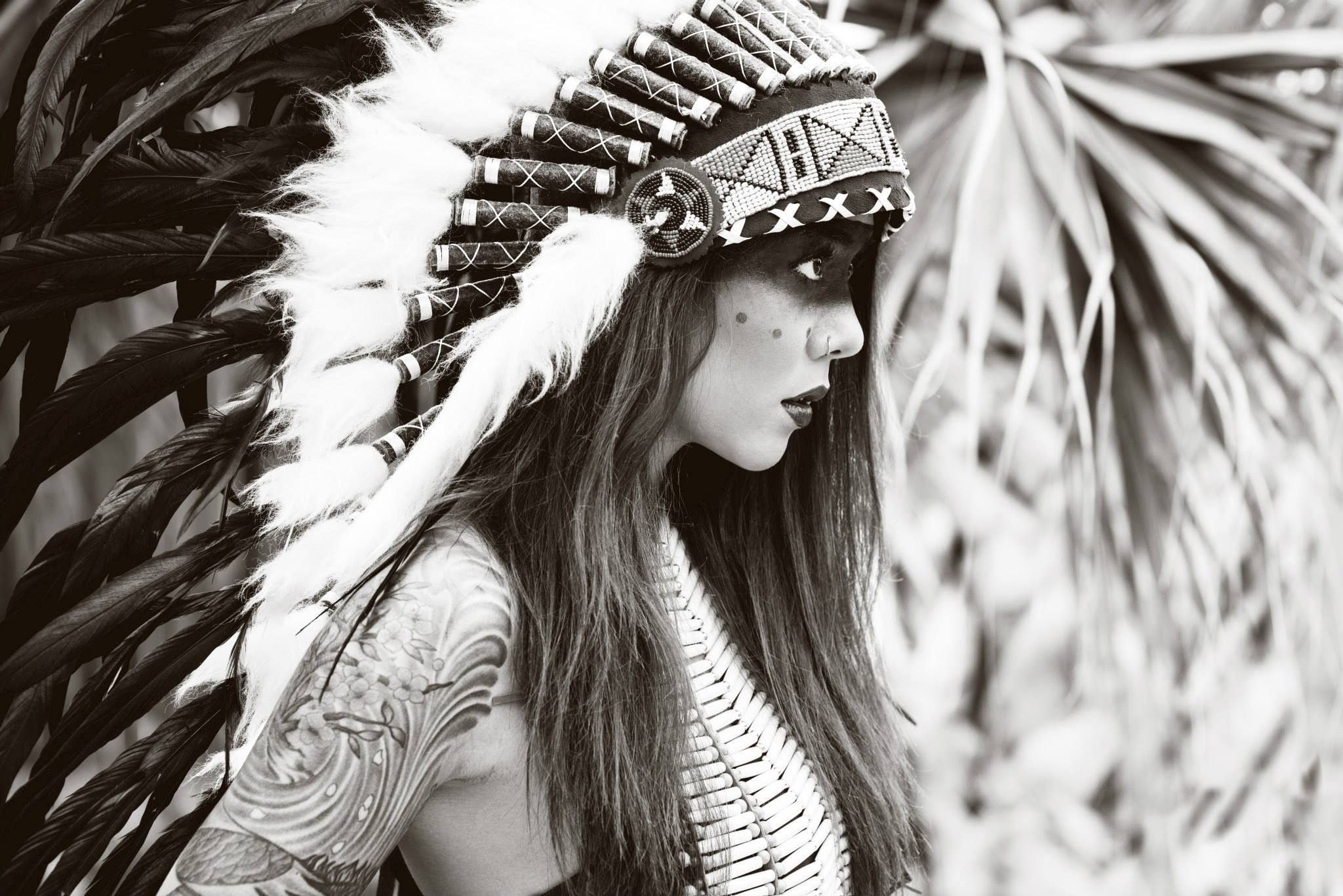 lifestyles, young adult, real people, beautiful woman, looking, sepia, clothing, women, long hair, headshot, one person, portrait, hair, adult, day, headdress, HD Wallpaper