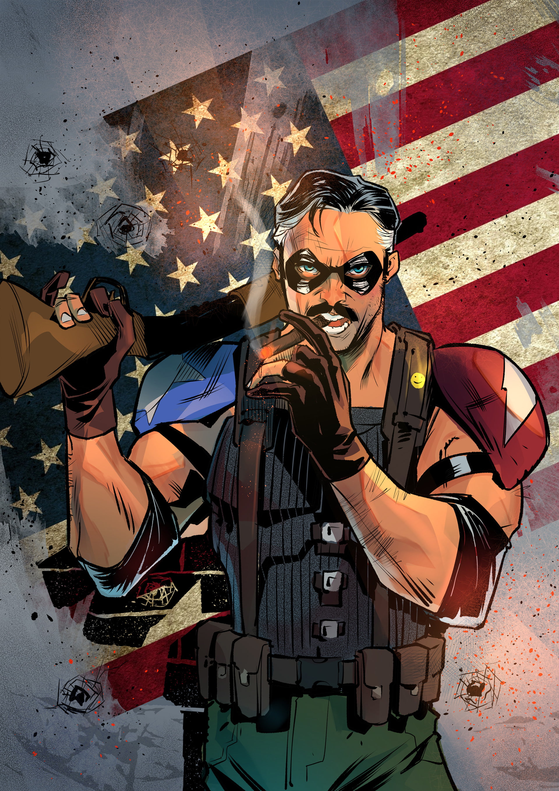 2K, illustration, Rafael Sam, smoke, men, Watchmen, DC Comics, Comedian, Phone HD Wallpaper