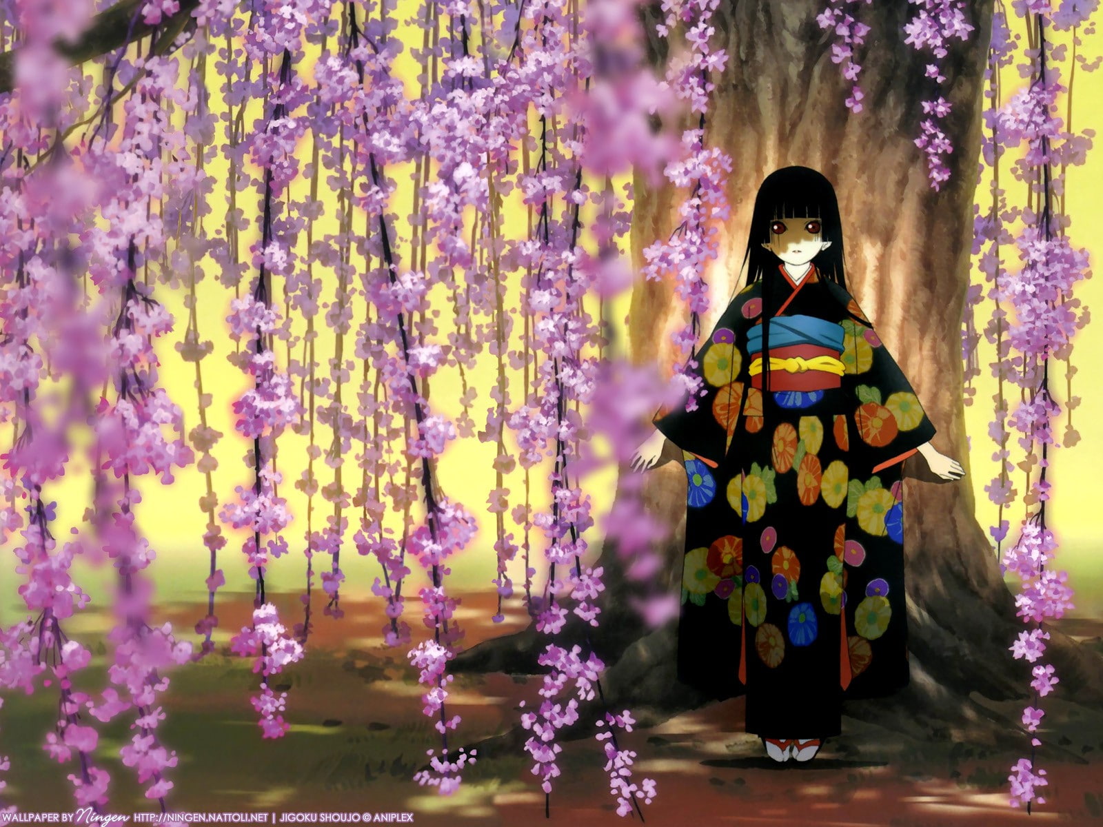 front view, beautiful woman, dark eyes, beauty in nature, trees, real people, nature, Jigoku Shoujo, portrait, growth, Enma Ai, plant, anime girls, 720P, HD Wallpaper