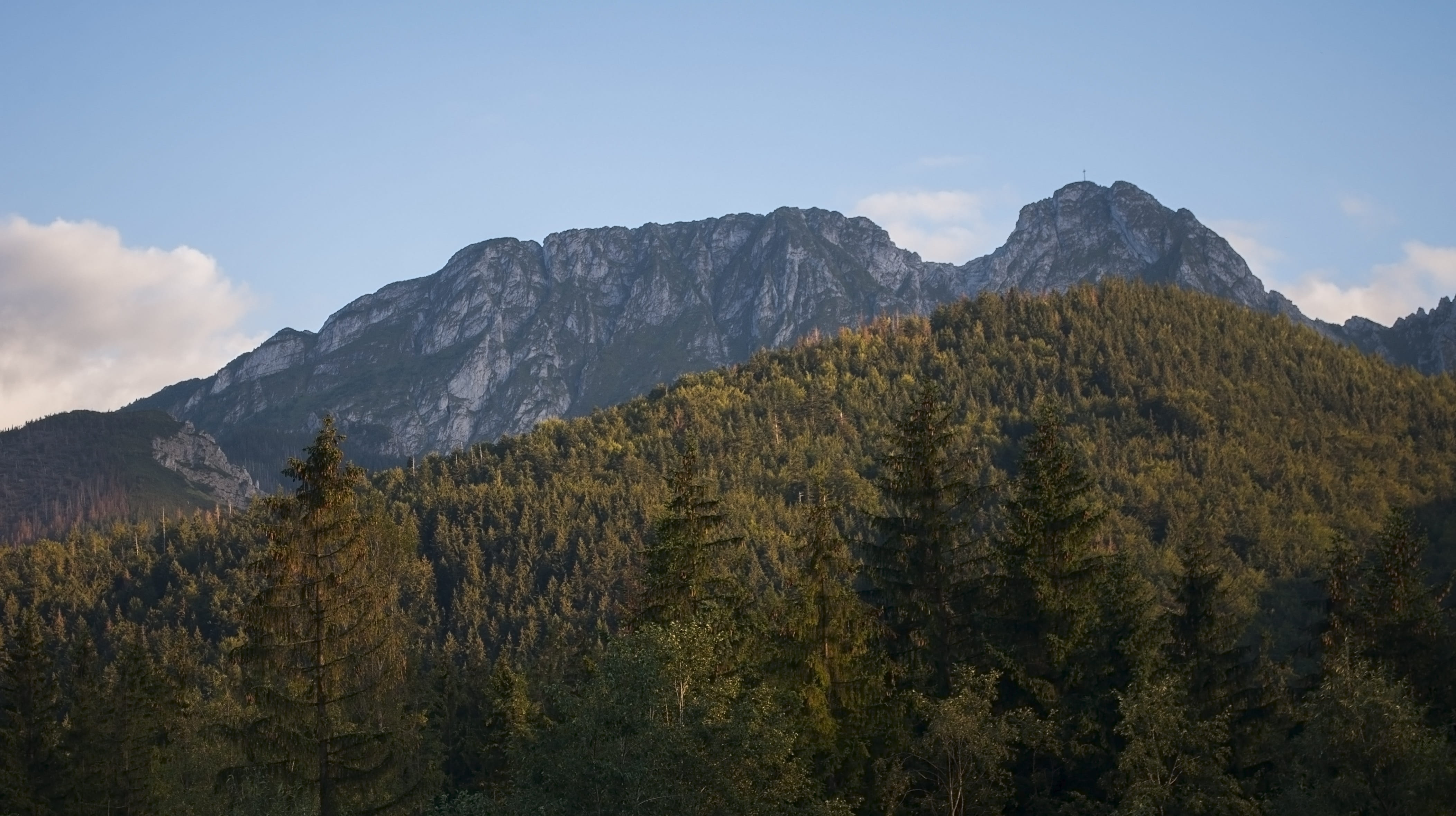 giewont, landscape, travel, Tatry, Mountains, outdoors, mountain peak, Poland, cloud - sky, coniferous tree, view, 4K, environment, land, forest, woodland, HD Wallpaper