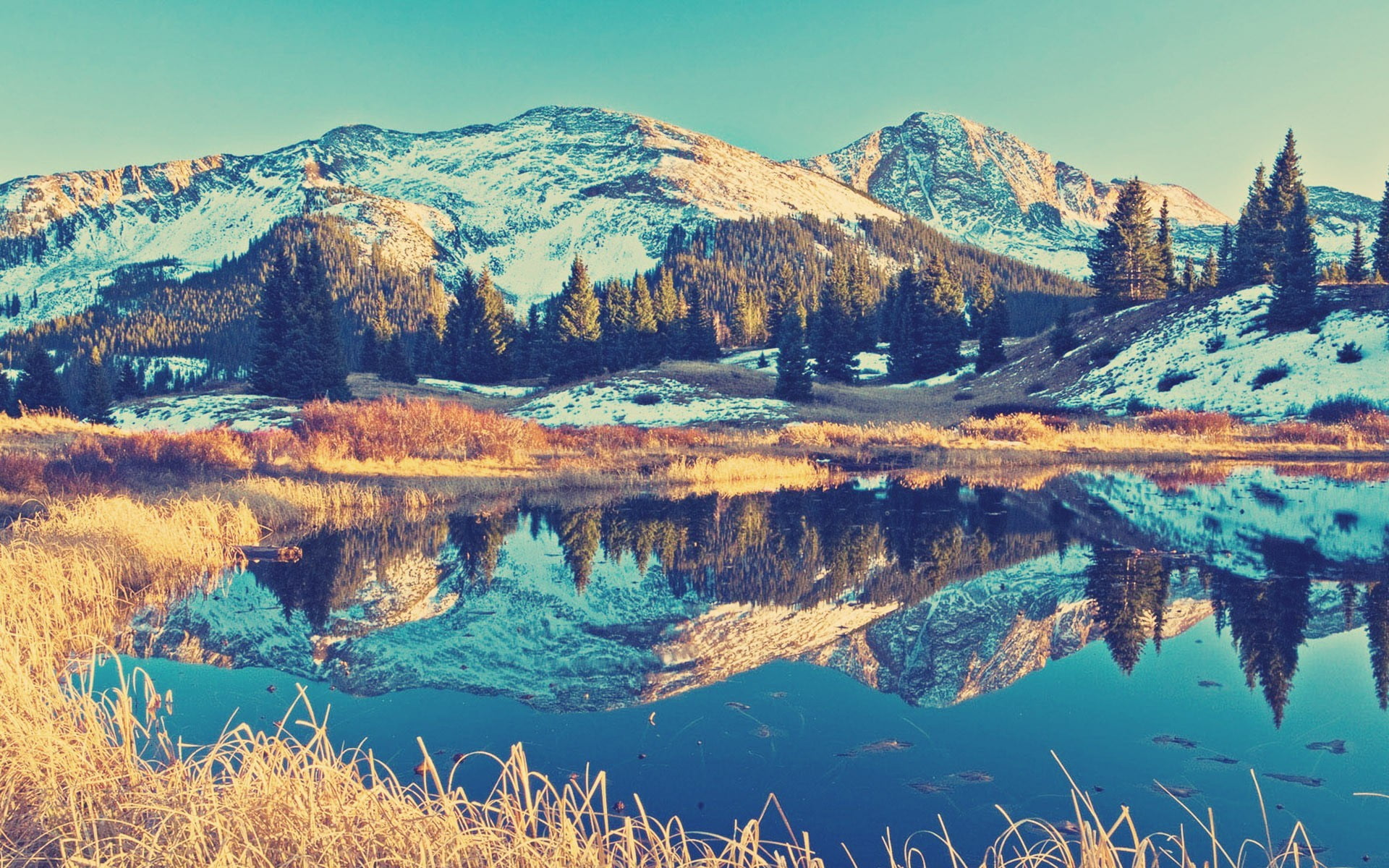 beauty in nature, scenics - nature, sky, mountains, non-urban scene, snow, mountain, mountain range, tree, plant, reflection, sunlight, waterfront, pine, HD Wallpaper