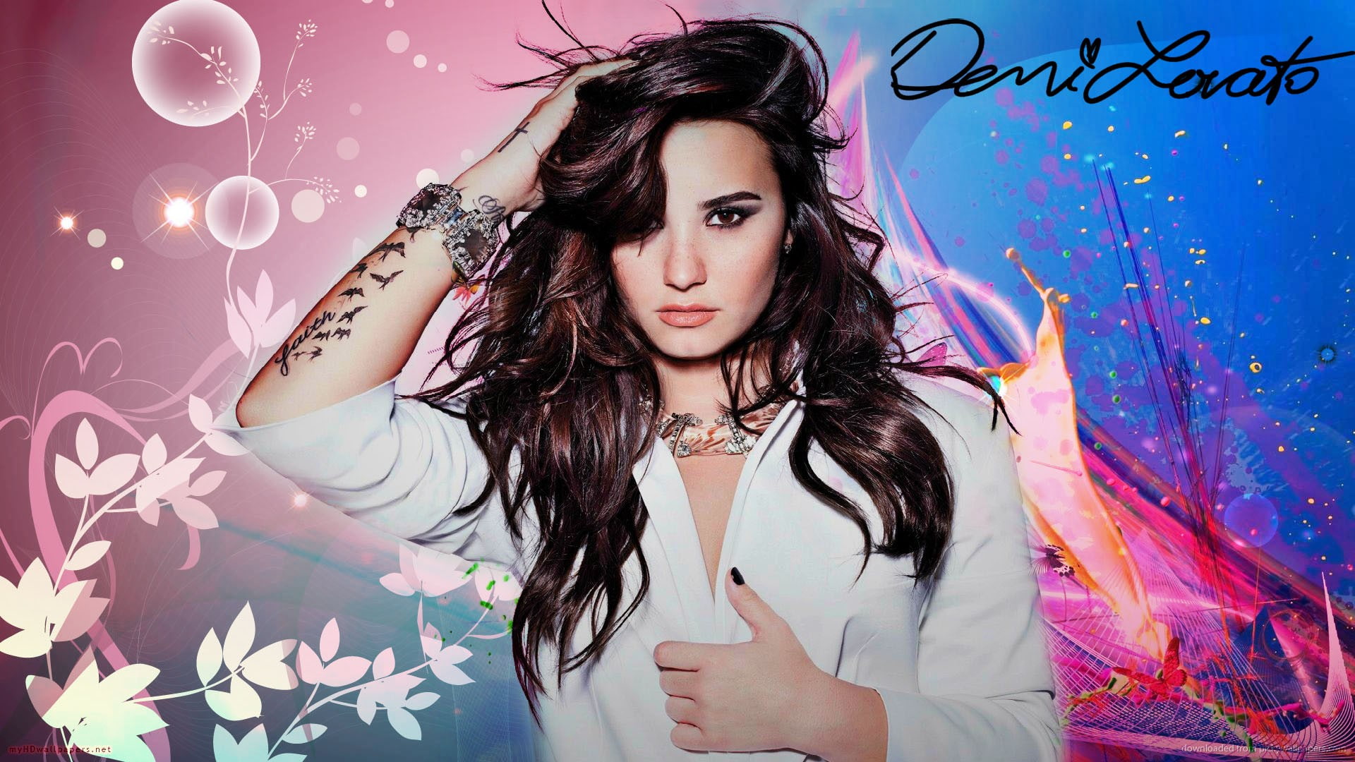 brunette, singer, musician, Demi Lovato, fan art, 1080P, tattoo, women, HD Wallpaper