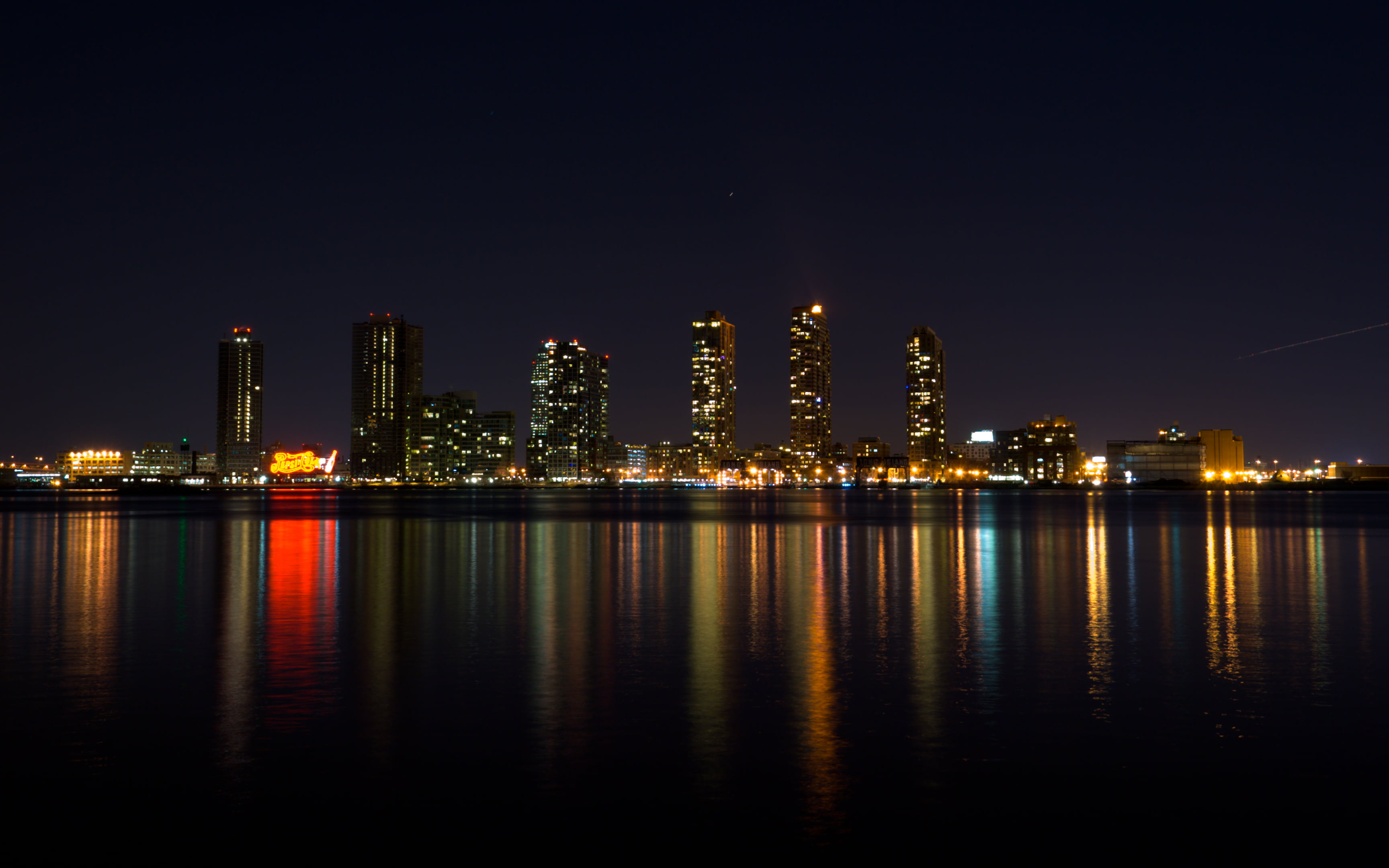 at night, city, night, architecture, City  East, skyscraper, Long Island City, New York, Long  Island  City, photo, East  River  Esplanade, New  York, urban Skyline, HD Wallpaper