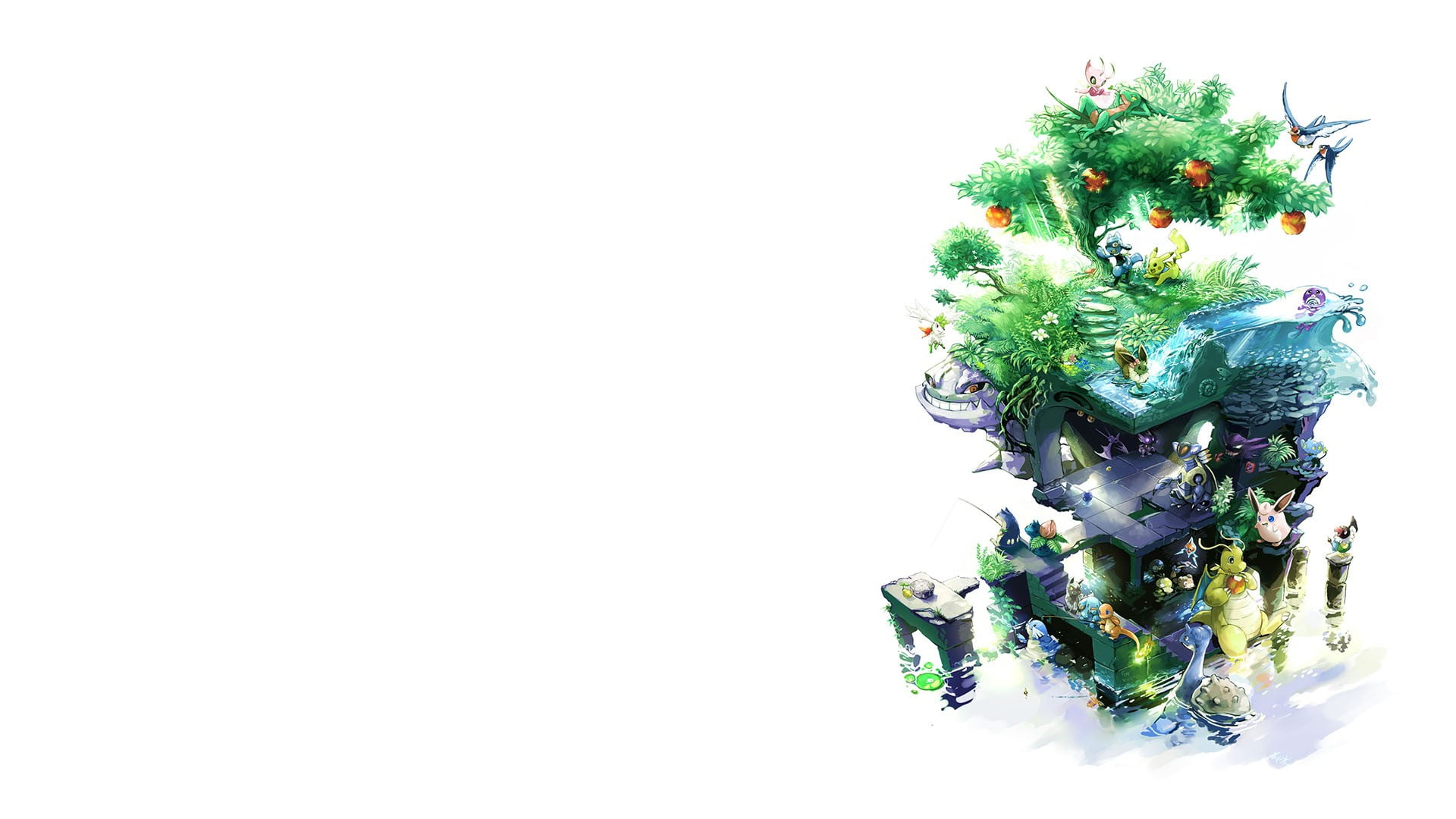 tree, decoration, still life, copy space, illustration, growth, creativity, no people, holiday, white background, nature, celebration, Pokémon, christmas, HD Wallpaper