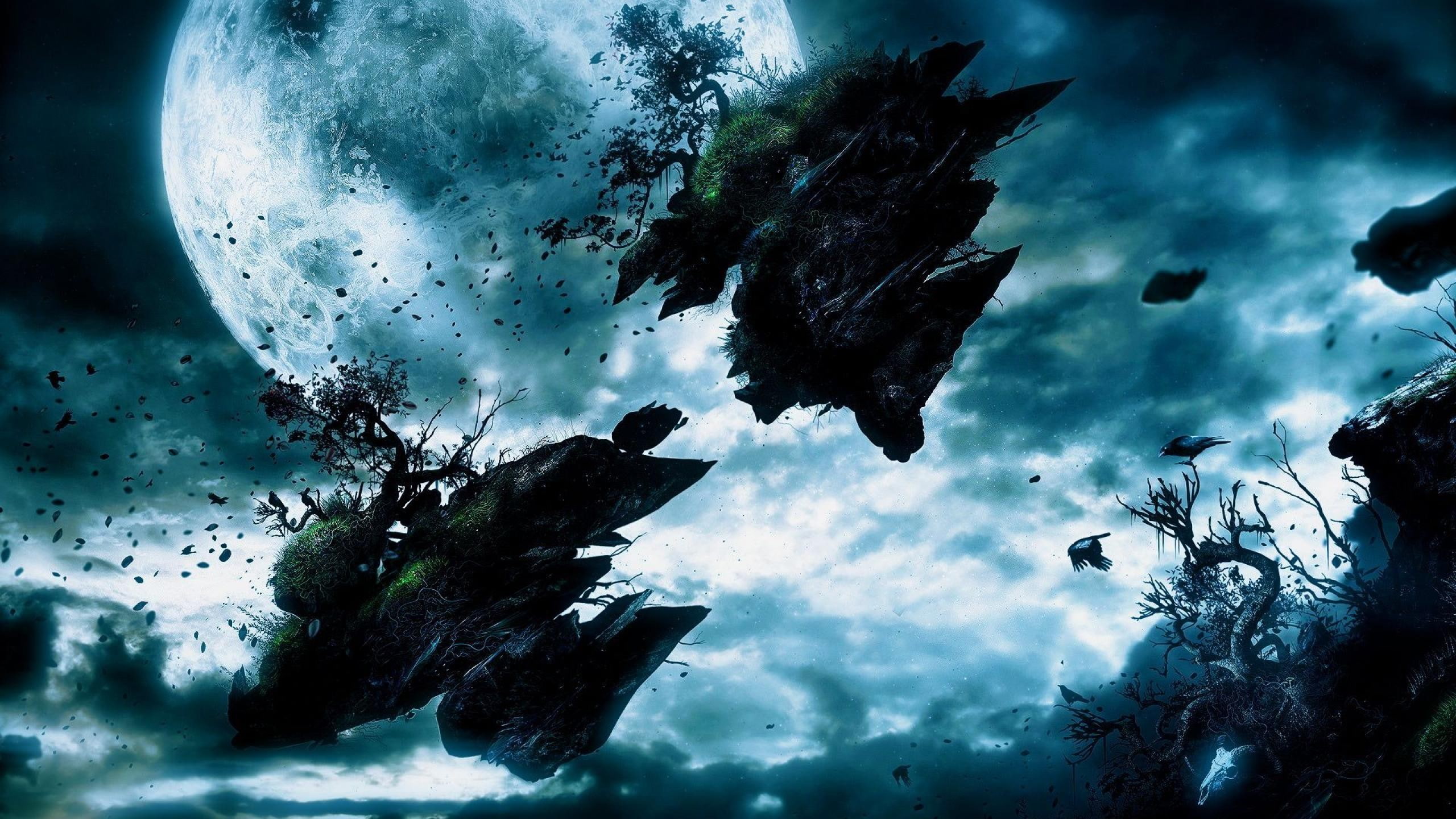 beauty in nature, clouds, no people, photo manipulation, undersea, sky, nature, 2K, vertebrate, group of animals, tree, fish, cyan, cloud - sky, school of fish, HD Wallpaper
