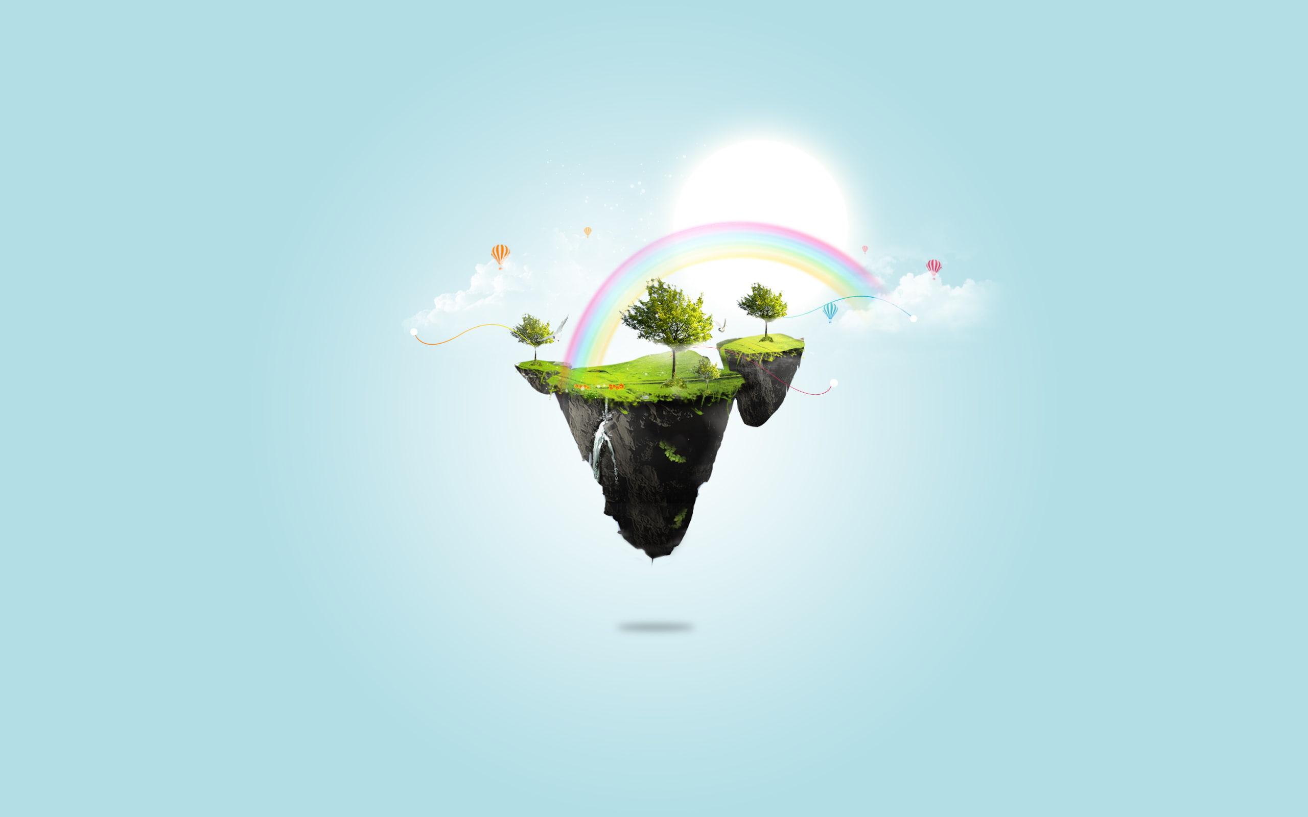 creative and graphics, graphics, 2K, hd, rainbow, floating, creative, island, HD Wallpaper