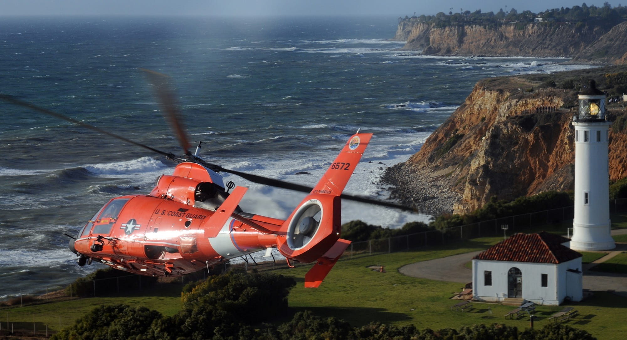 island, built structure, land, helicopter, dolphin, nature, scenic, air vehicle, sea, no people, coast, sky, outdoors, coast guard, beacon, plant, aircraft, HD Wallpaper