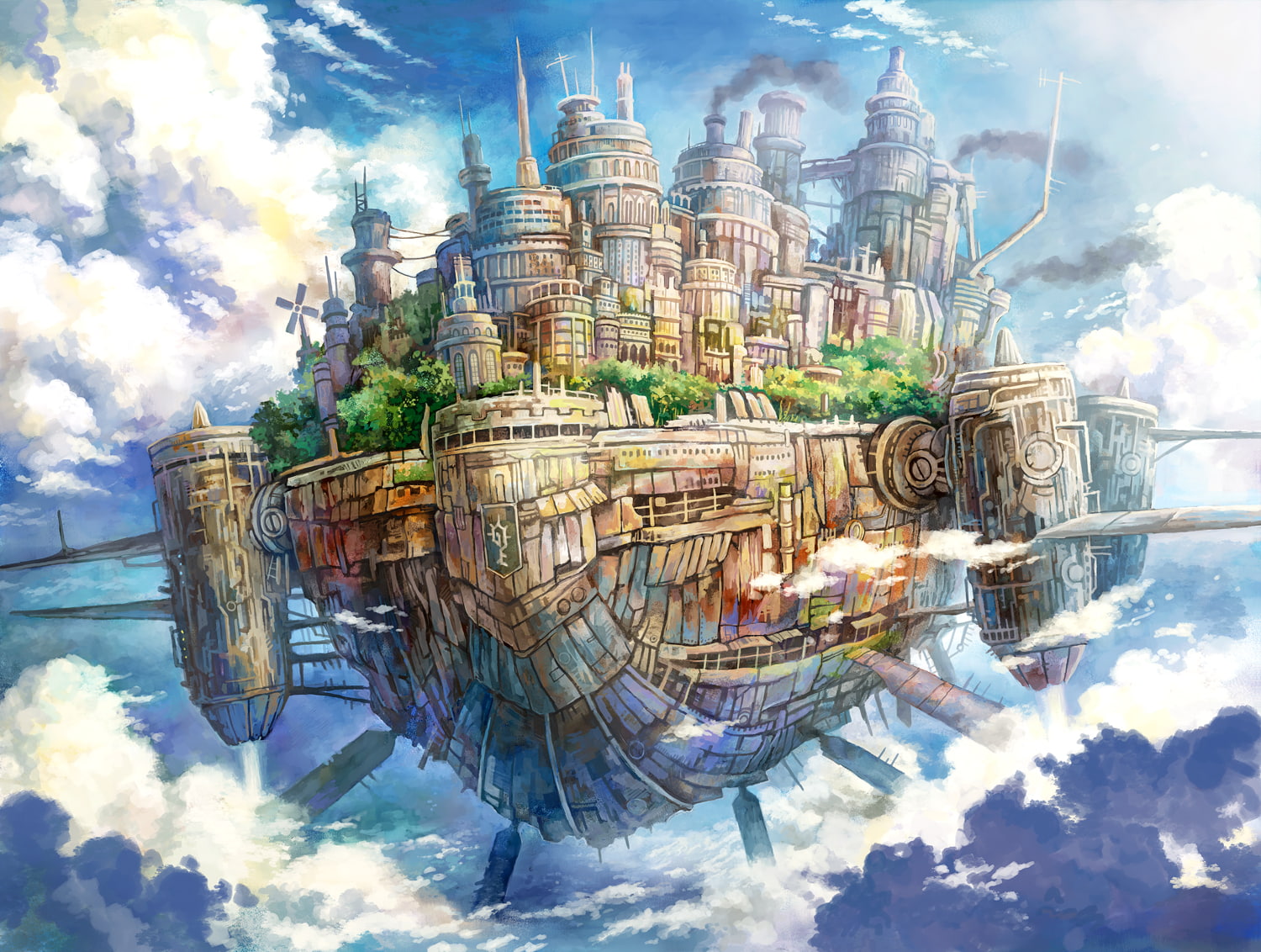sky, kemi, island, fly, castle, cities, 720P, neko, original, clouds, fantasy, HD Wallpaper