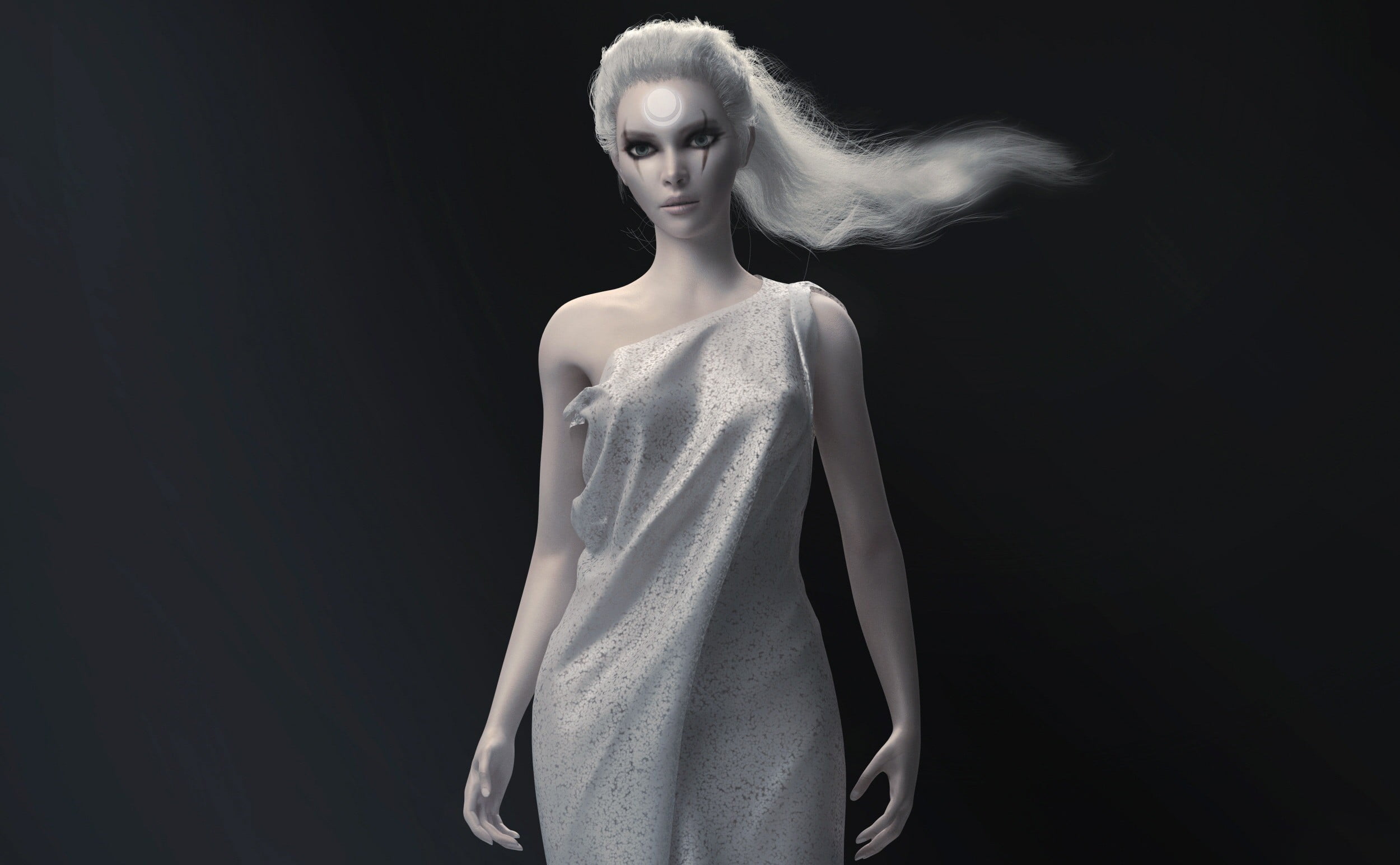 fantasy art, fantasy girl, young adult, fashion model, women, white color, standing, dress, waist up, video games, front view, black background, hairstyle, HD Wallpaper