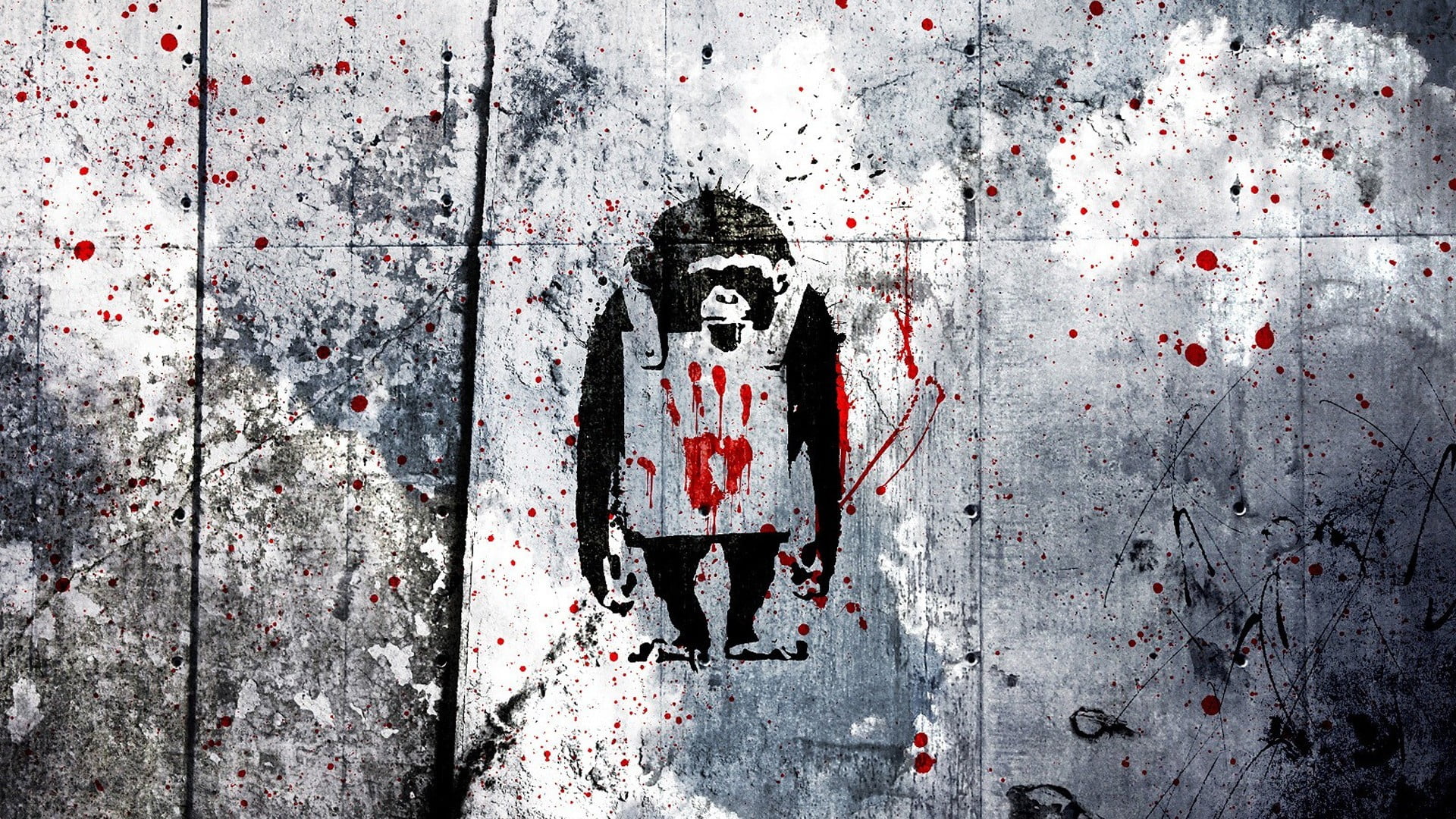 aggression, no people, graffiti, textured, spooky, 1080P, wall - building feature, architecture, backgrounds, day, ape, horror, red, built structure, communication, HD Wallpaper