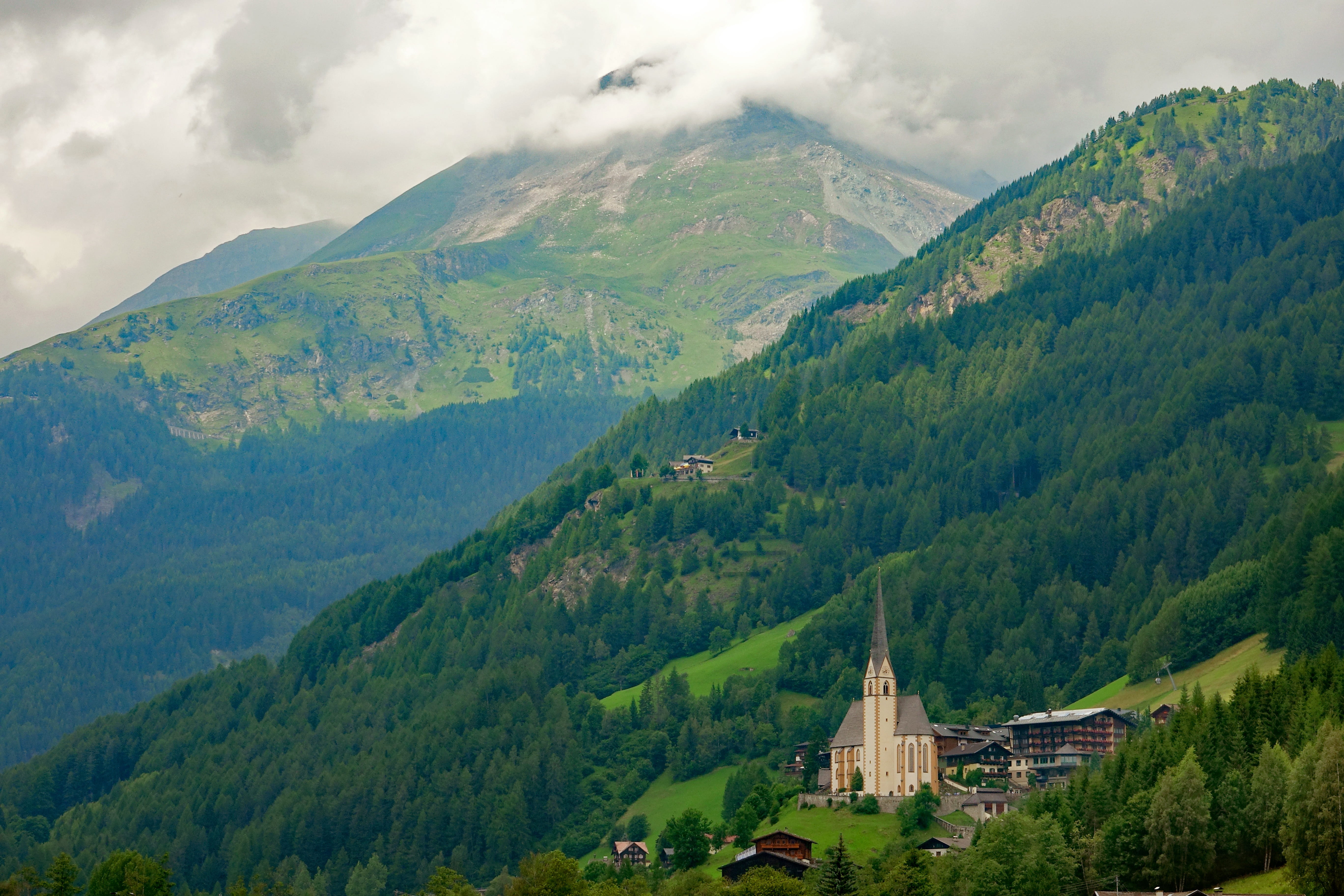 nature, mountains, grossglockner, no people, green color, environment, building exterior, sky, carinthia, travel destinations, church, beauty in nature, HD Wallpaper