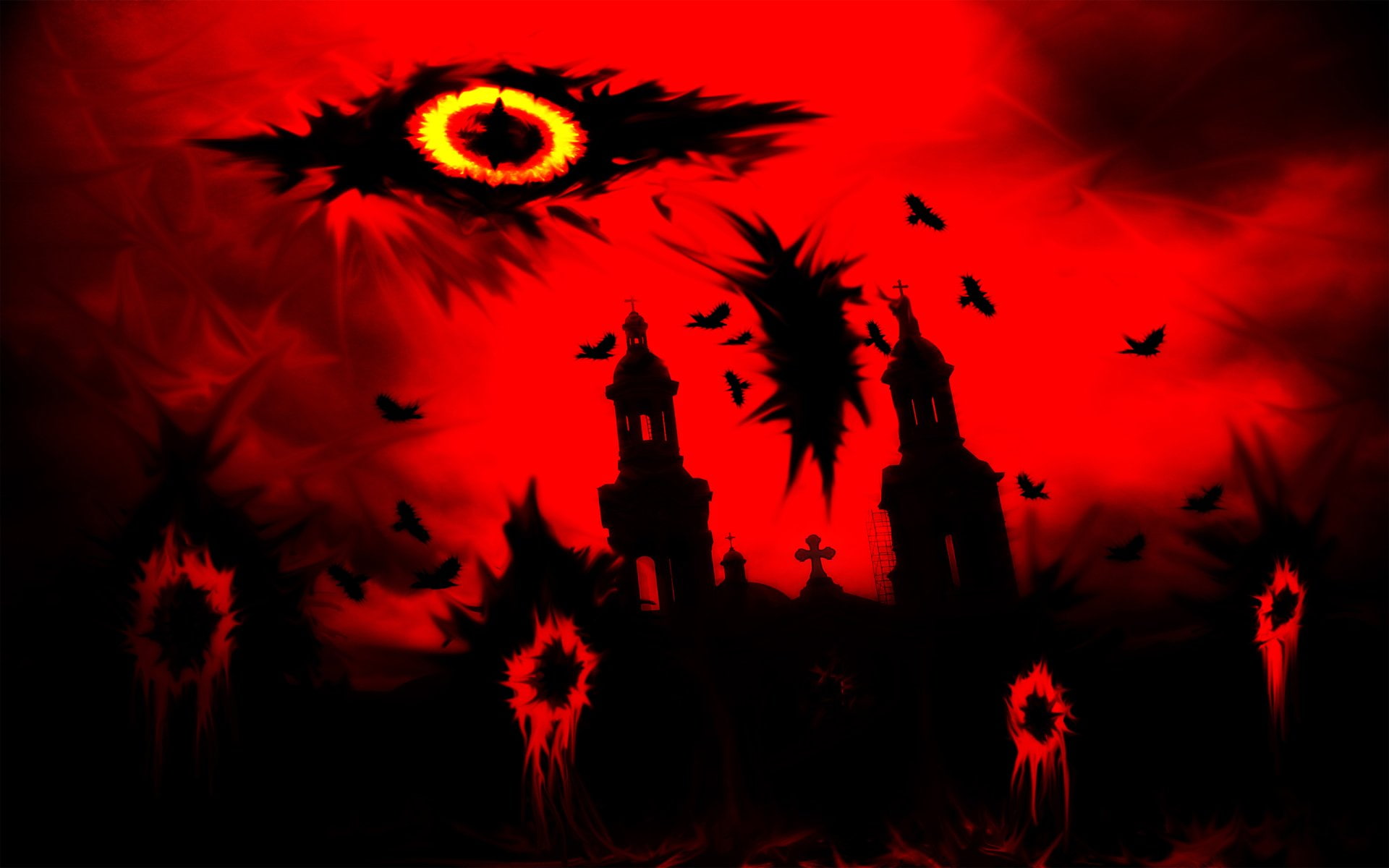 digital, Dark, Apocalypse, Susuk Geni, Church, Blood, Artistic, 1080P, Eye, buildings, Bird, Hell, Black Hole, two, HD Wallpaper