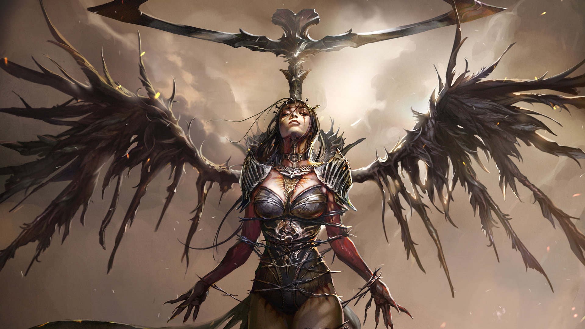 angel, armor, 1080P, magic, warrior, fantasy art, HD Wallpaper