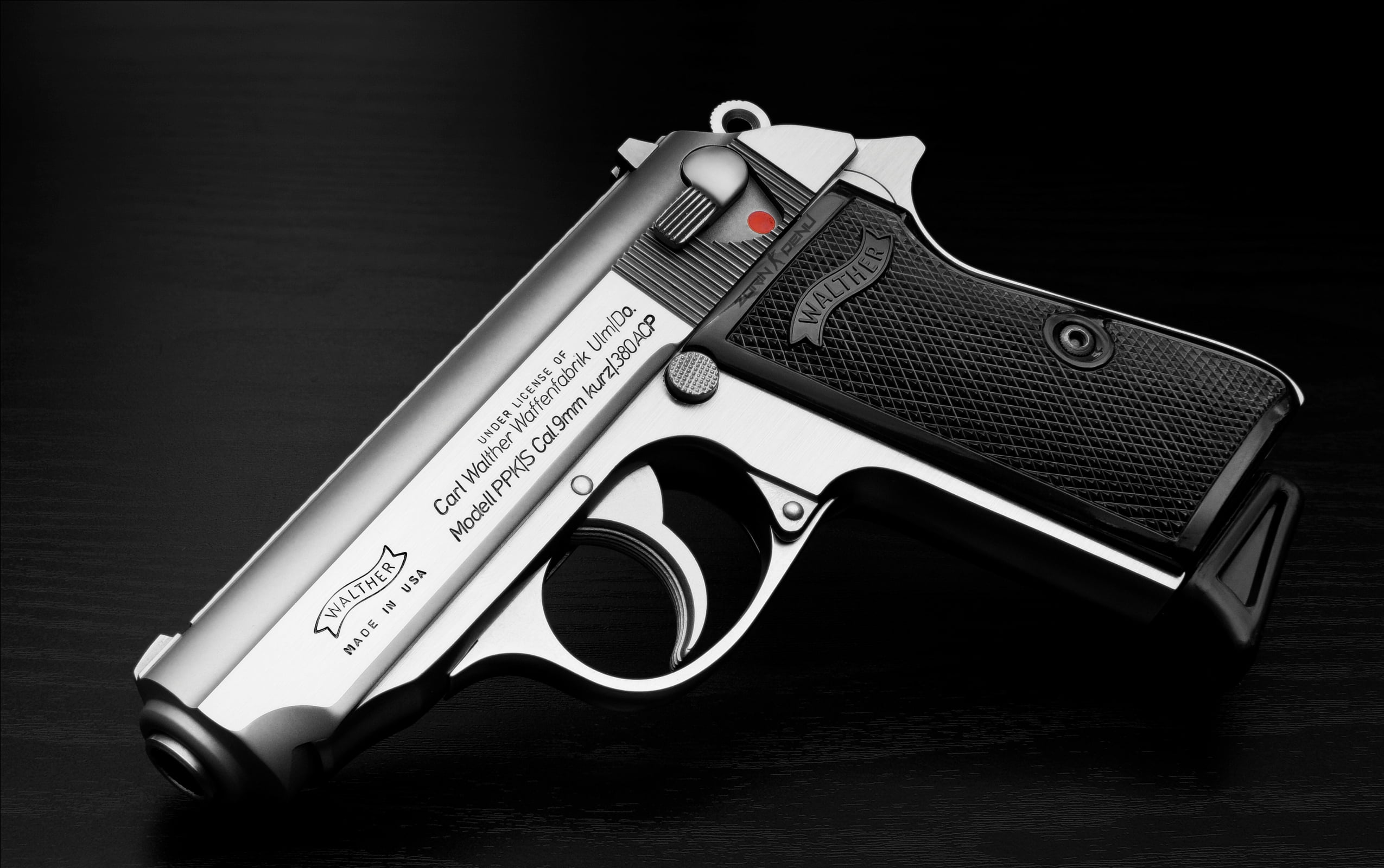 number, gun, walther, table, personal accessory, close-up, studio shot, communication, war, 1080P, indoors, high angle view, single object, metal, glasses, HD Wallpaper