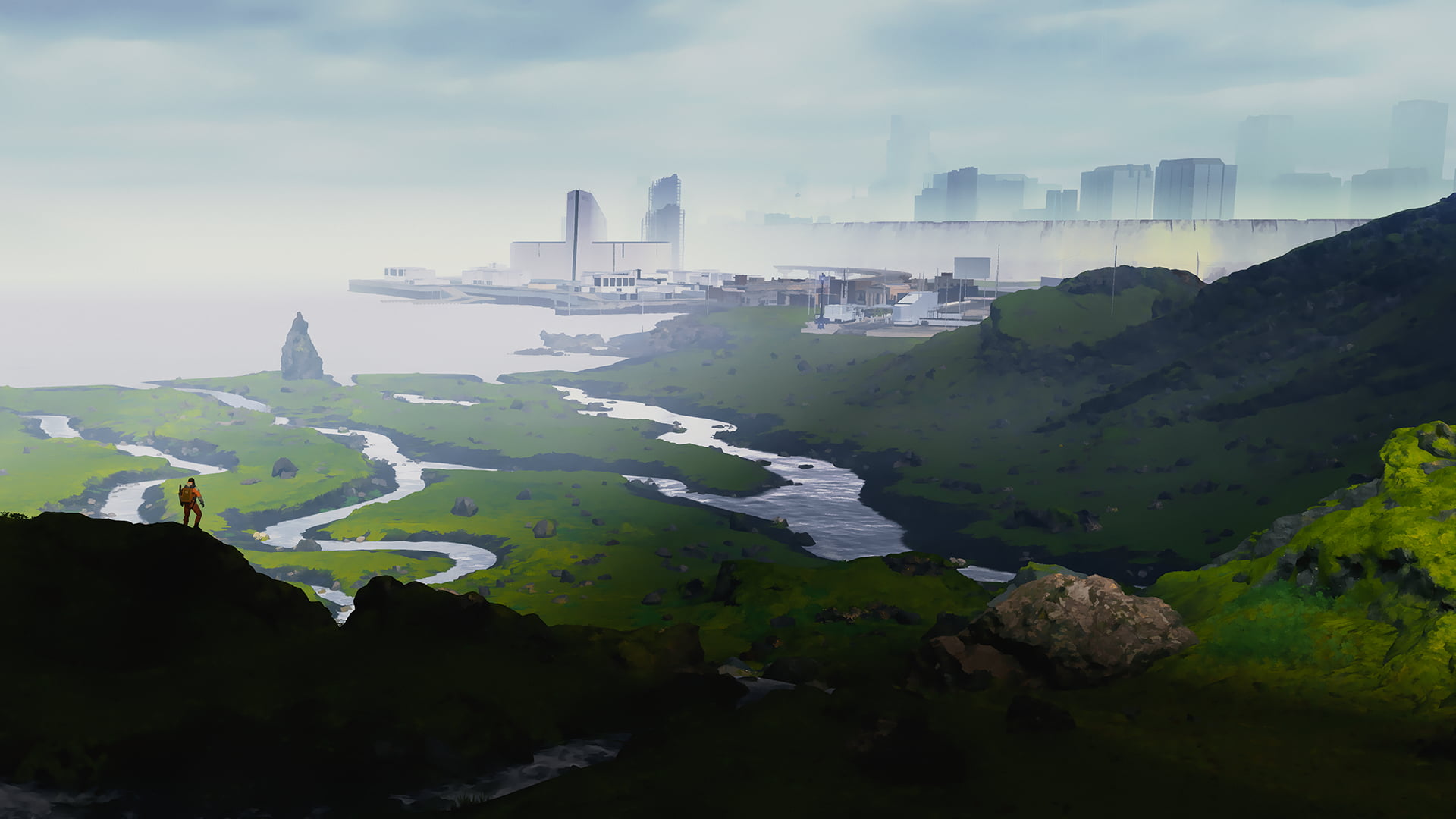 rocks, 1080P, mist, Death Stranding, building, water, HD Wallpaper