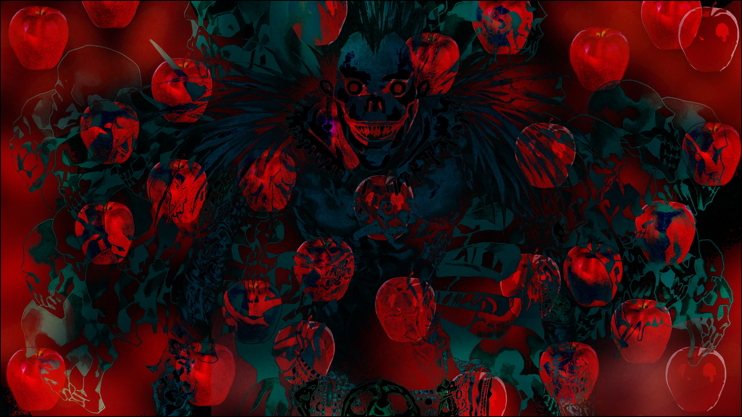 pattern, mixing, science, abstract trippy bright anime lsd ryuk death note apples, flower, blood, red, plant, full frame, nature, abundance, indoors, beauty in nature, HD Wallpaper