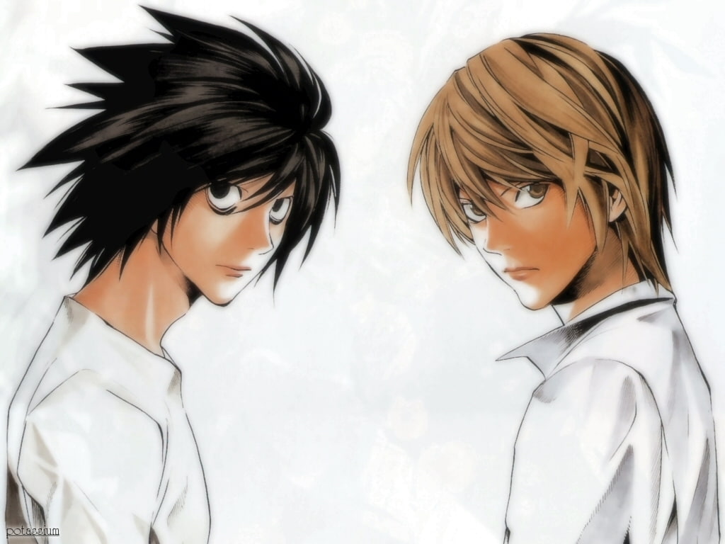 death note, 480P, death, simple, background, art, anime, x, l, light, yagami, note, Yagami Light, hd, HD Wallpaper