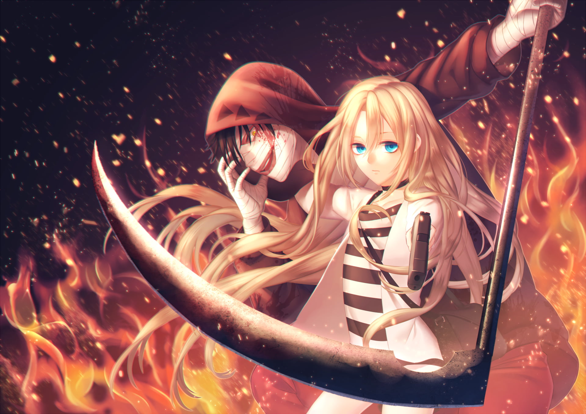 real people, long exposure, front view, outdoors, illuminated, young adult, people, 1080P, night, Rachel Gardner, Satsuriku no Tenshi, burning, event, HD Wallpaper