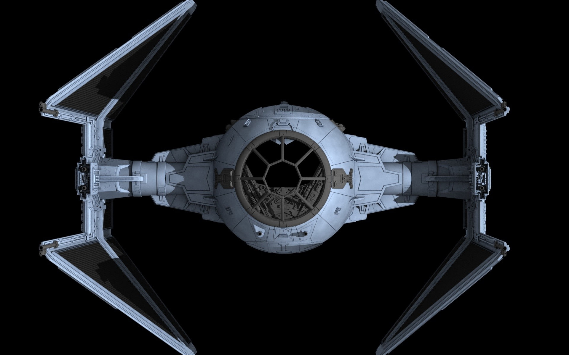 transportation, x-ray image, design, directly below, TIE Interceptor, metal, cut out, technology, studio shot, still life, indoors, black background, Star Wars, HD Wallpaper